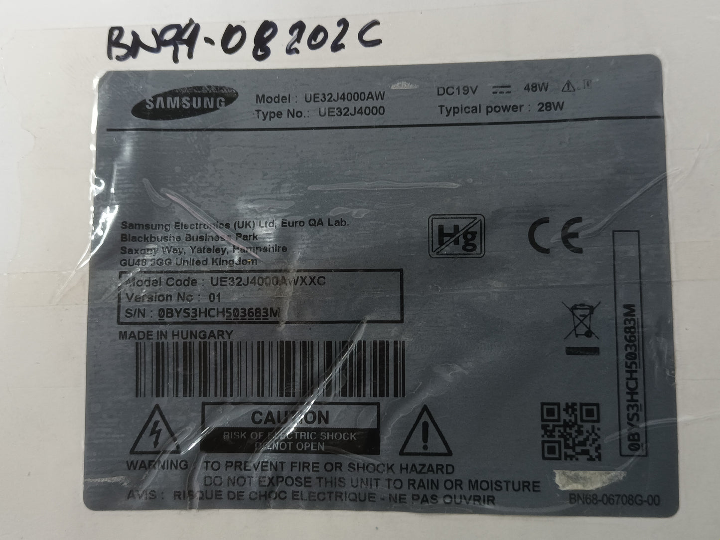 PLACA MAIN, BN41-02353B, BN94-08202C, de tv Samsung UE32J4000AW,