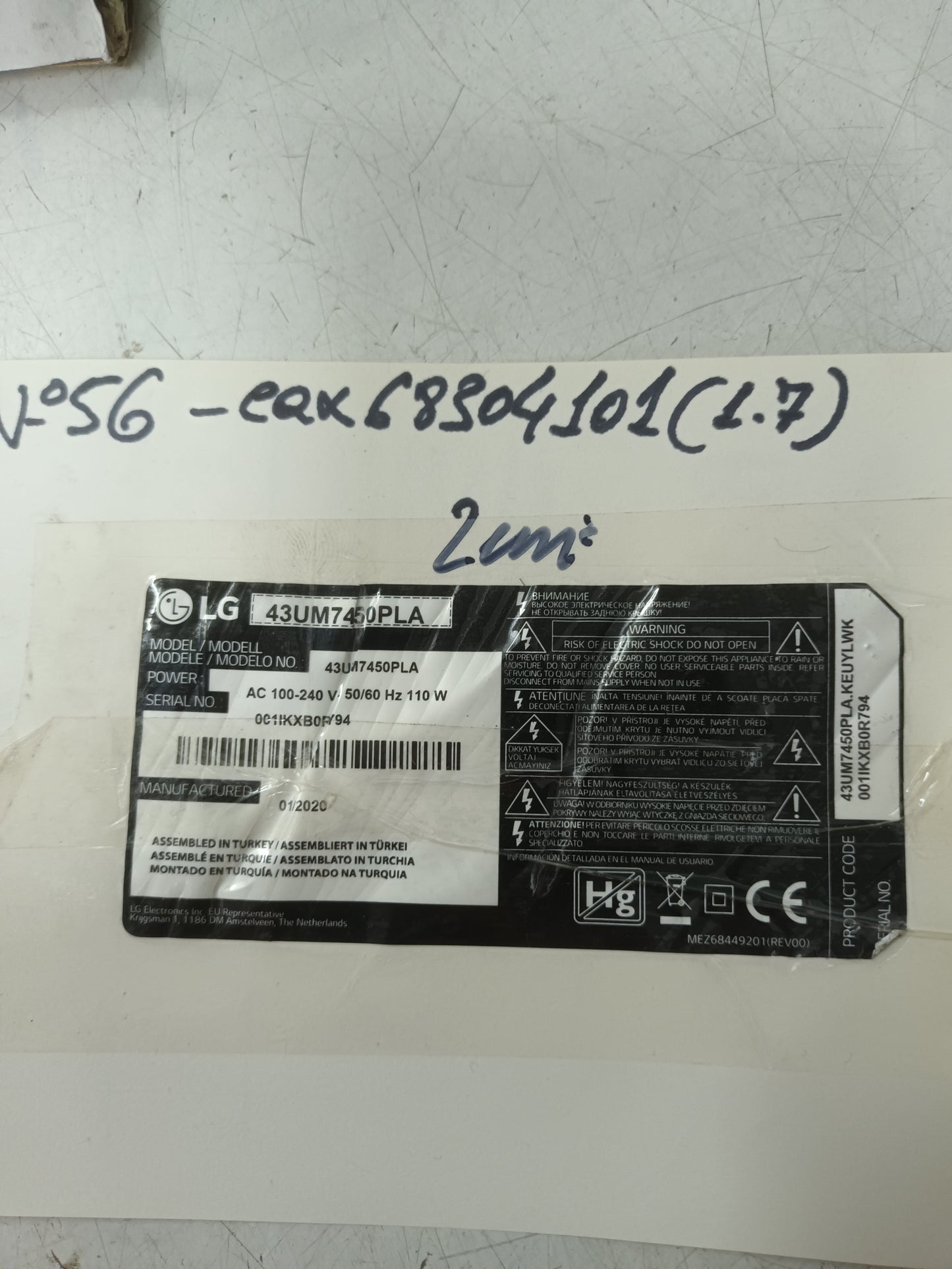 EAX68304101(1.7), de TV LG43UM7450PLA,