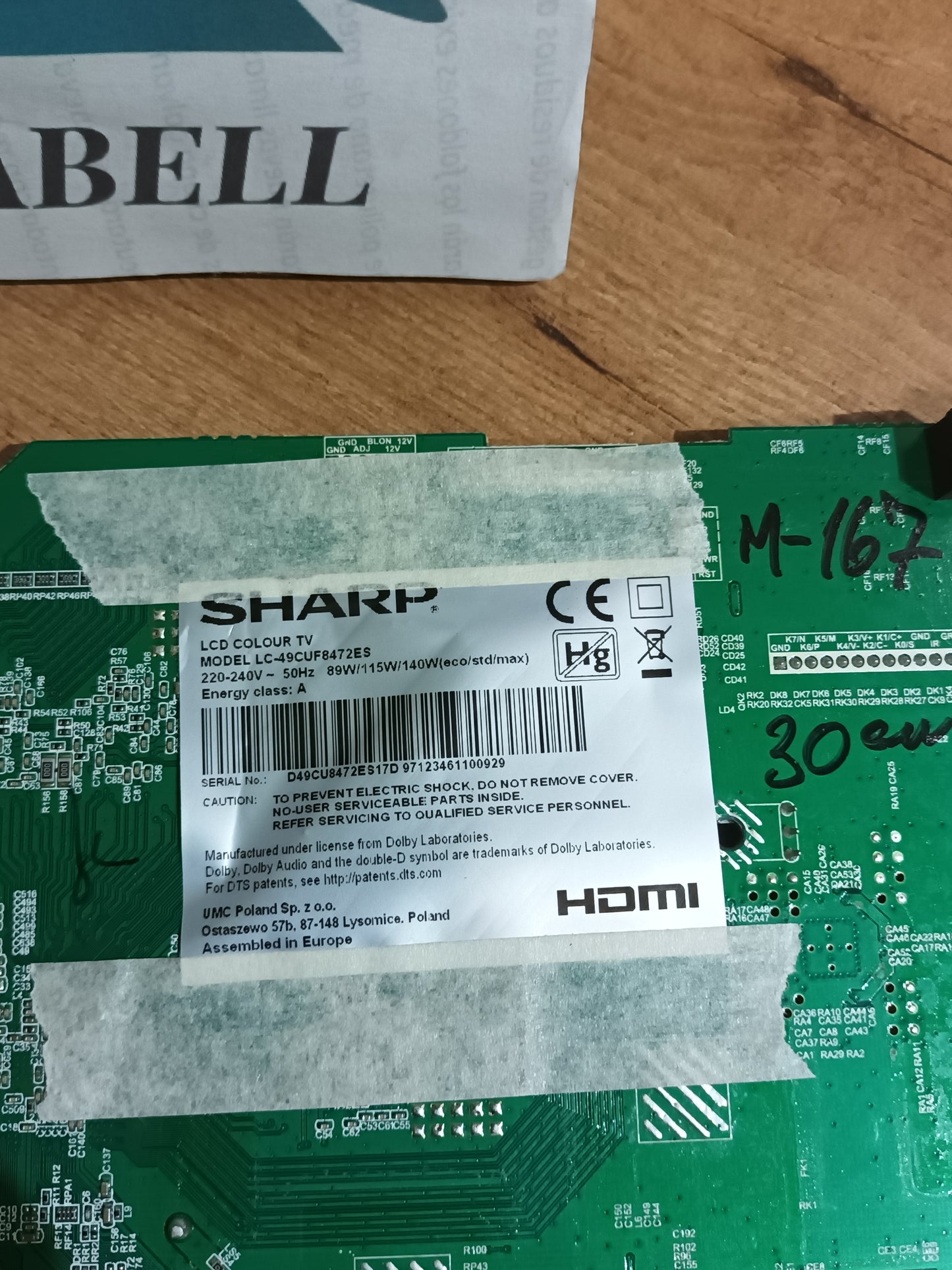 Placa main, T.MS6488E-U703, de tv SHARP, LC-49CUF8472ES,