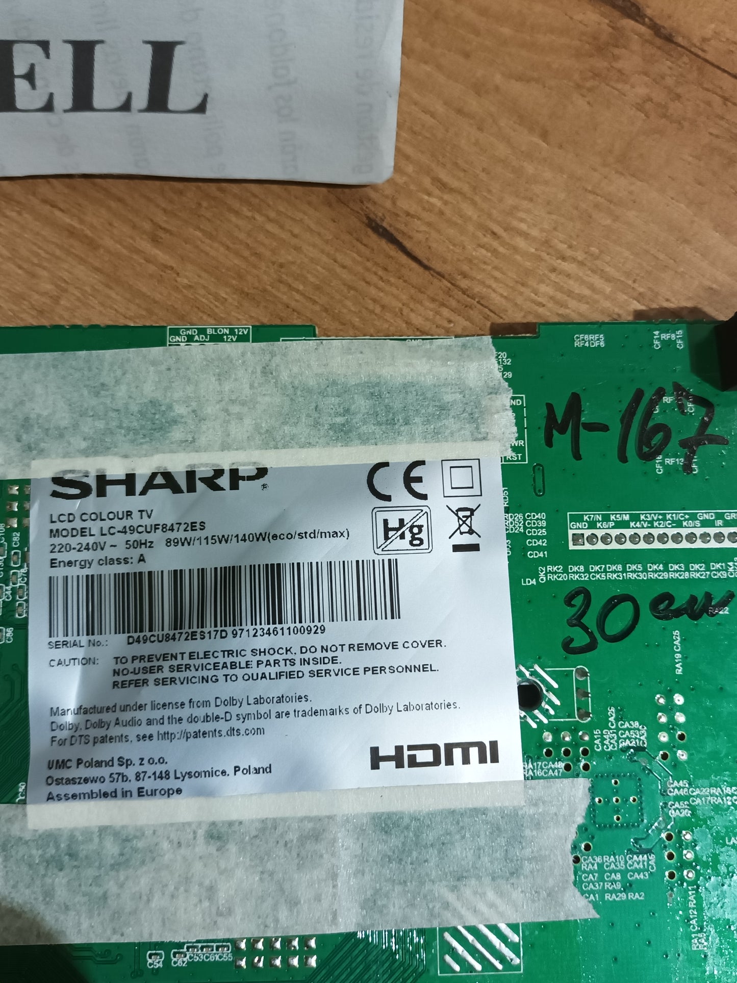 Placa main, T.MS6488E-U703, de tv SHARP, LC-49CUF8472ES,