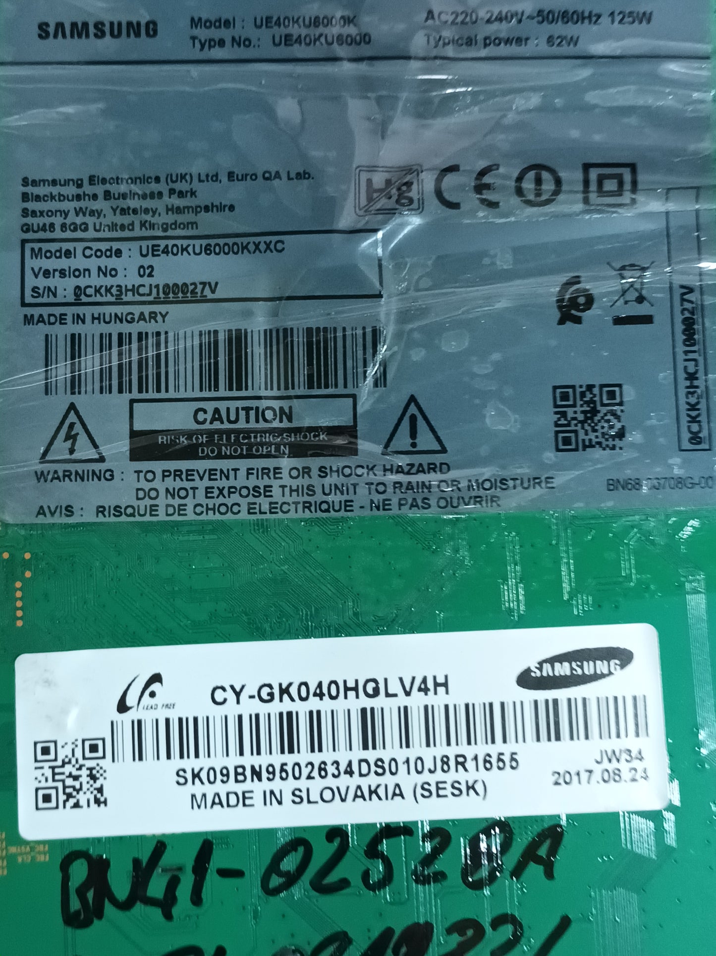 PLACA MAIN, BN41-02528A, BN94-11233L, de tv SAMSUNG UE40KU6000K