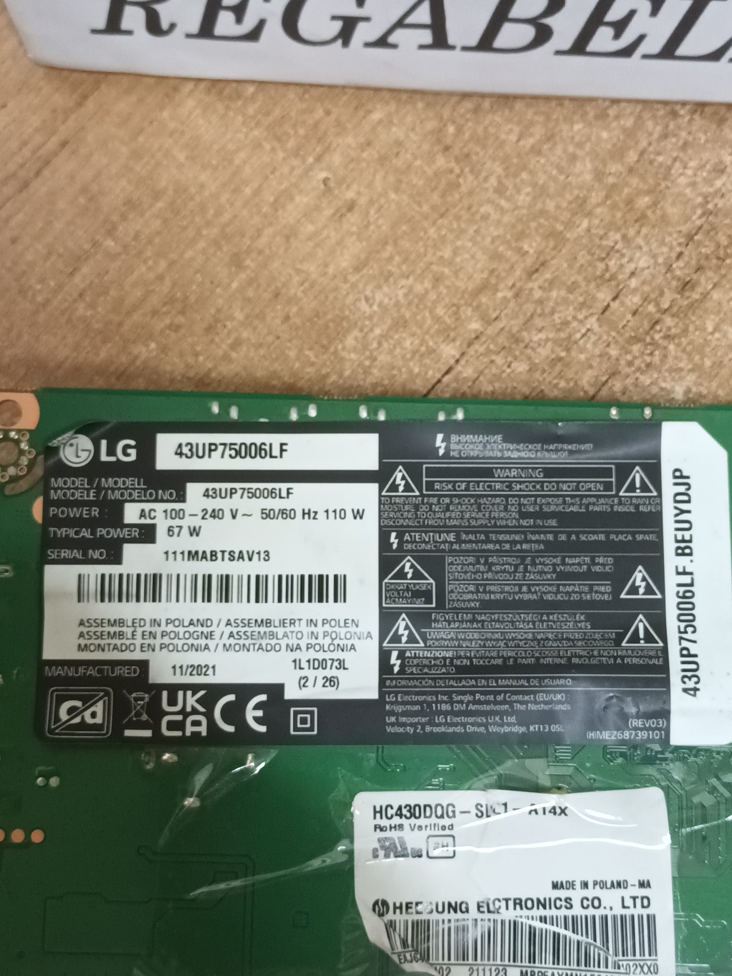 EAX69532504(1.0), EBT66781803, PLACA MAIN de tv LG43UP75006LF,