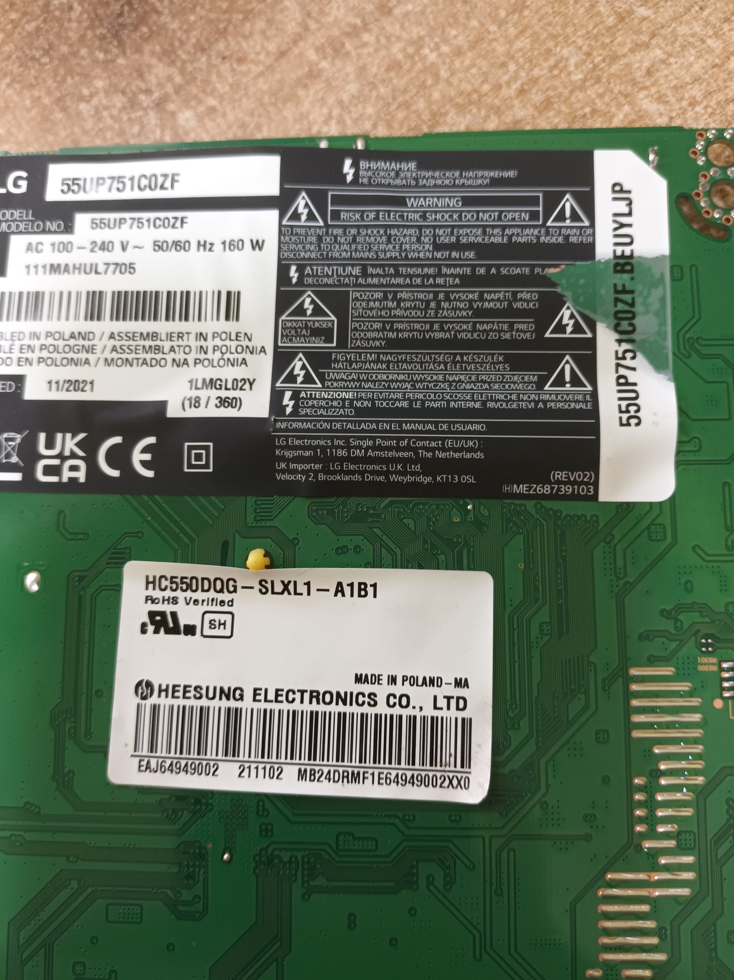 Placa main, EAX69532504(1.0), EBT66626403, NUEVA SIN USAR, de tv LG55UP751C0ZF
