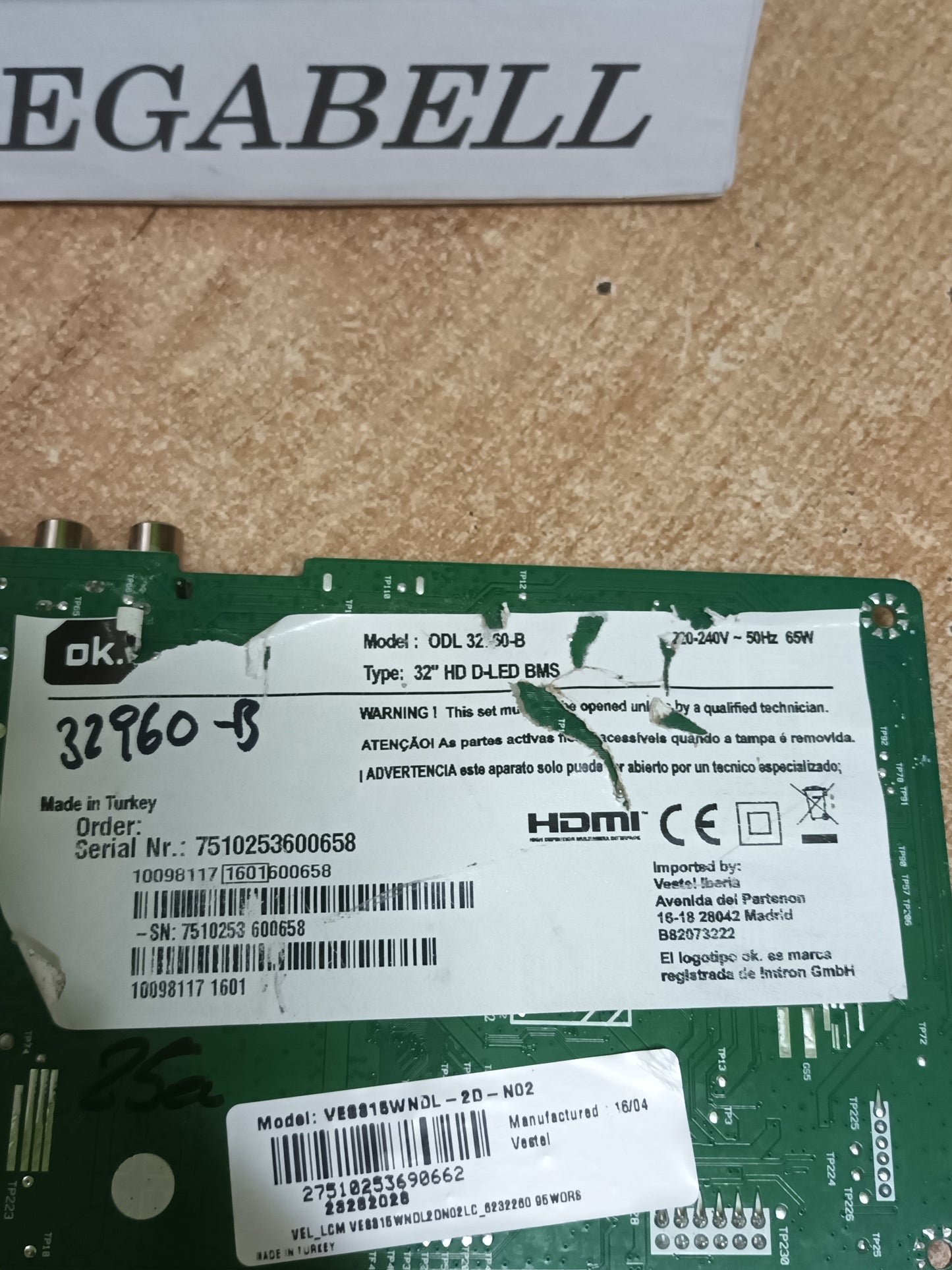 VESTEL 17MB82S, PLACA MAIN, de TV OK 32960-B, 