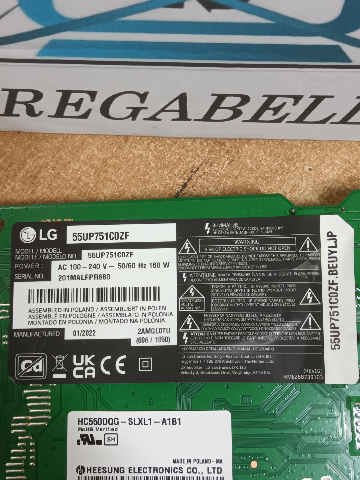 EAX69715102(1.0), EBT66626403, de LG55UP751C0ZF, NUEVA