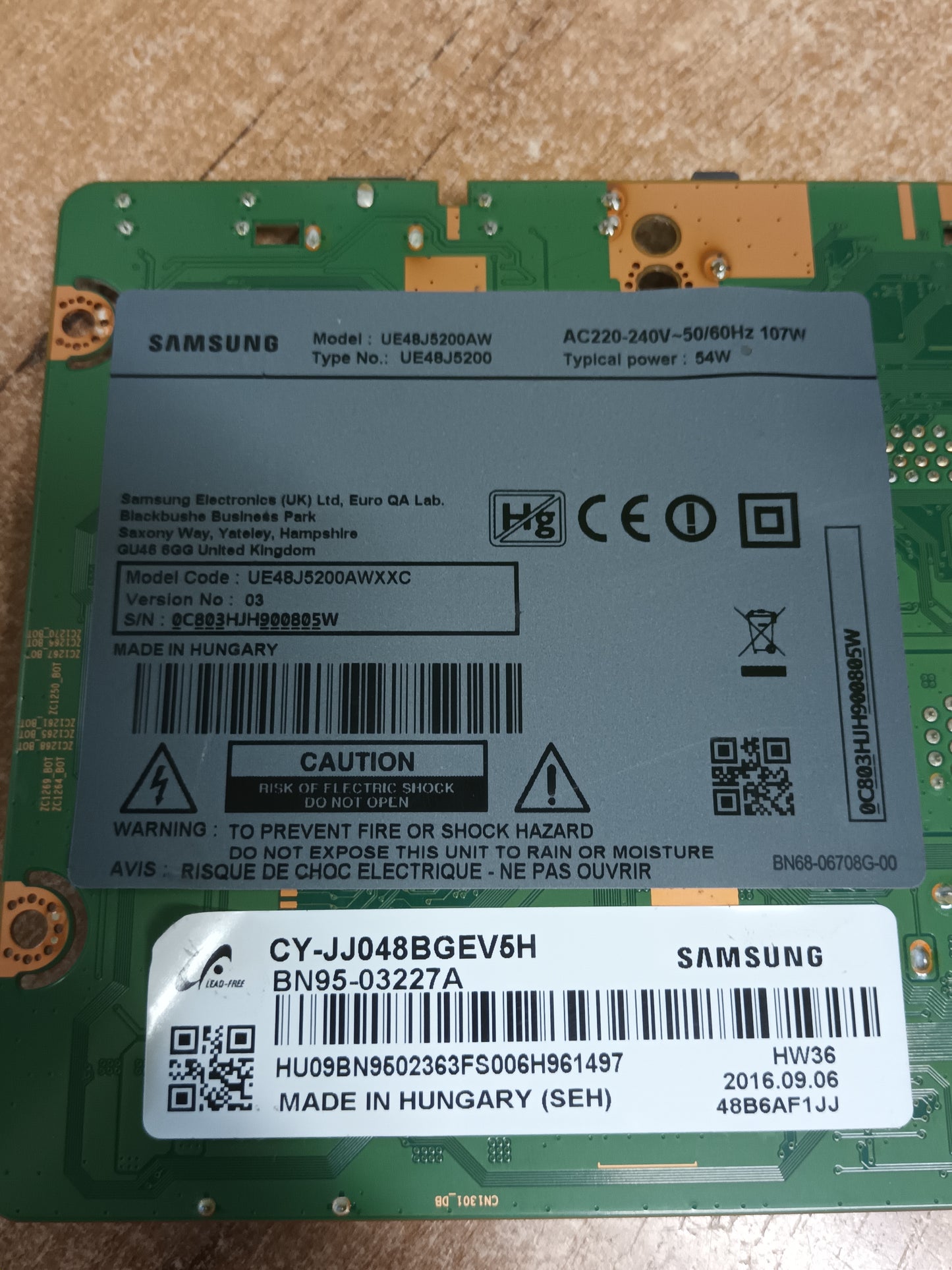PLACA MAIN, BN41-02306B, BN94-10475A, de TV SAMSUNG UE48J5200AW,
