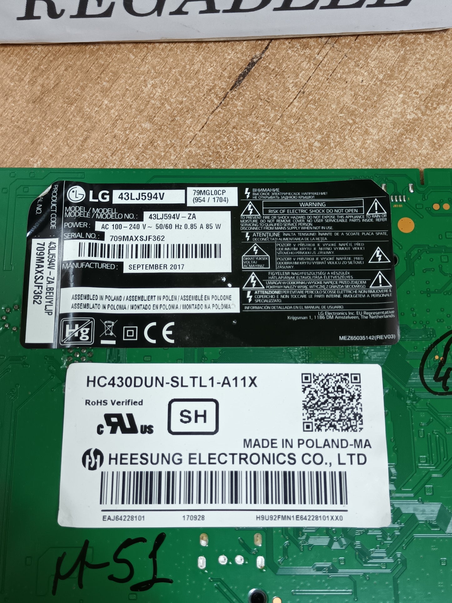 PLACA MAIN, EAX67129604(1.0), de tv LG43LJ594V,
