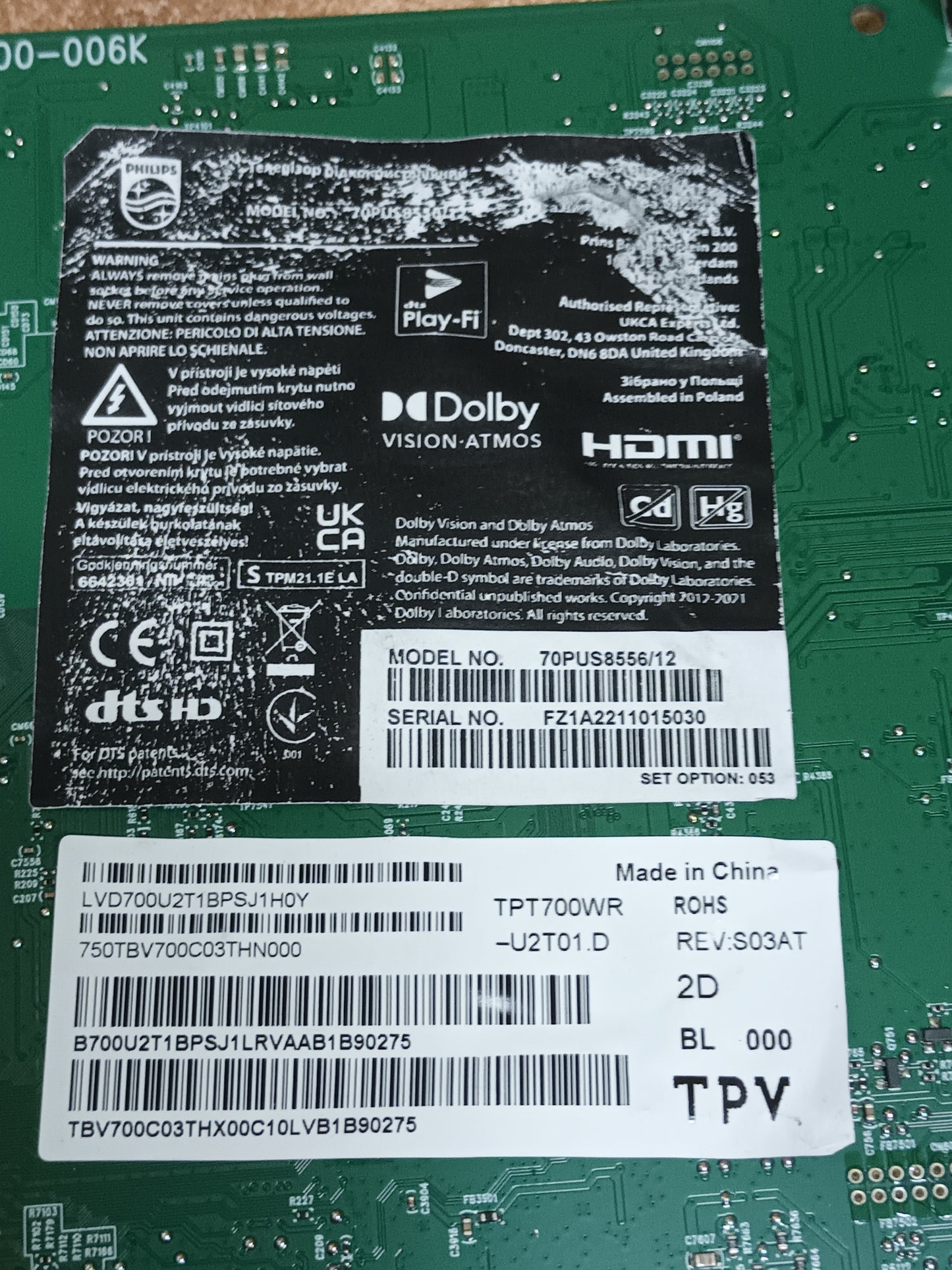 Placa main, 715GB414-M0G-B00-006K, NUEVA SIN USAR de TV PHILIPS 70PUS8556/12