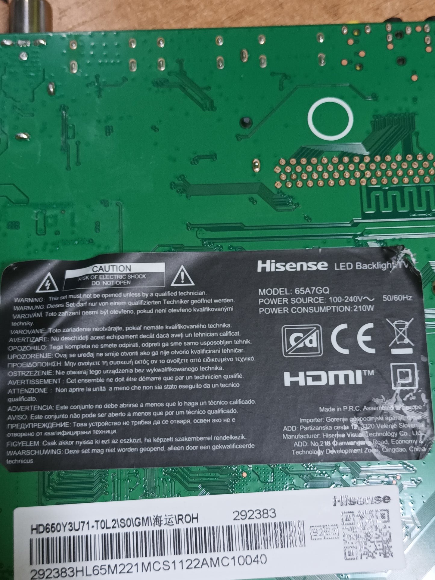 RSAG7.820.10889/R0H, de hisense 65A7GQ, NUEVA