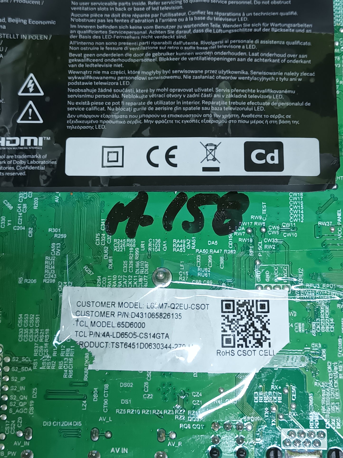 PLACA MAIN, TD.MT9612.795, (NUEVA SIN USAR), de tv XIAOMI TV L65M7-Q2EU,