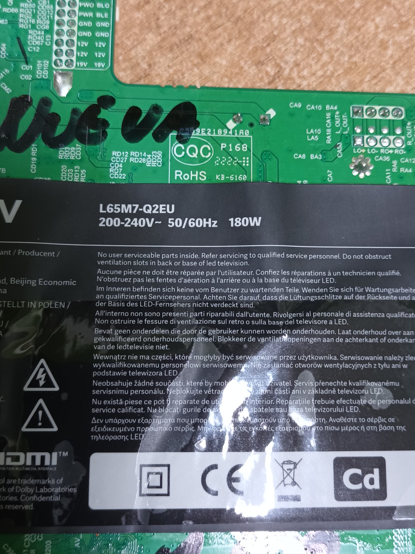 SHG6502F-248E, de tv XIAOMI TV L65M7-QZEU, NUEVA SIN USAR,