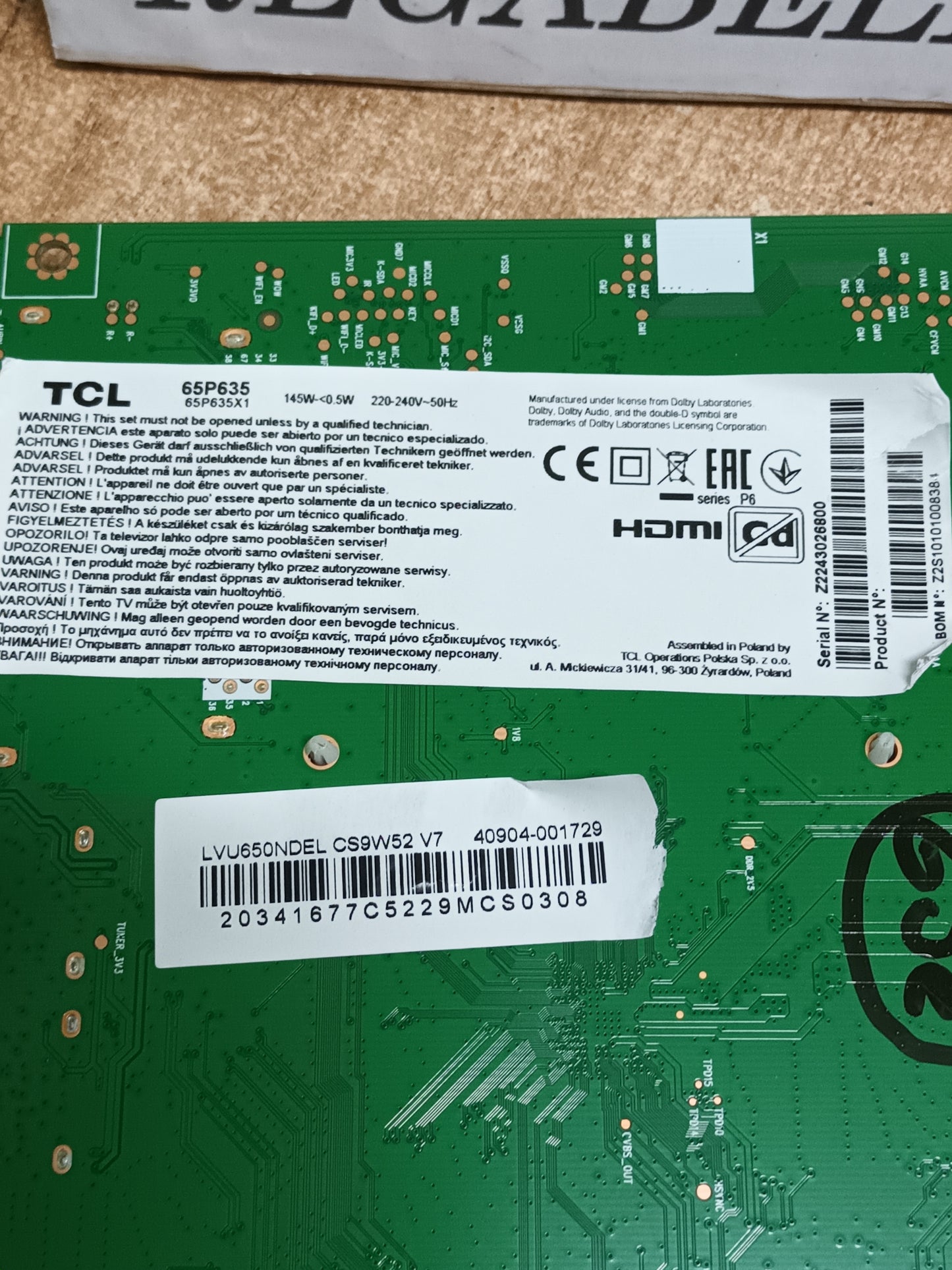 PLACA MAIN, 40_R51MPE-MAB2HG, (NUEVA SIN USAR) de tv TCL 65P635,