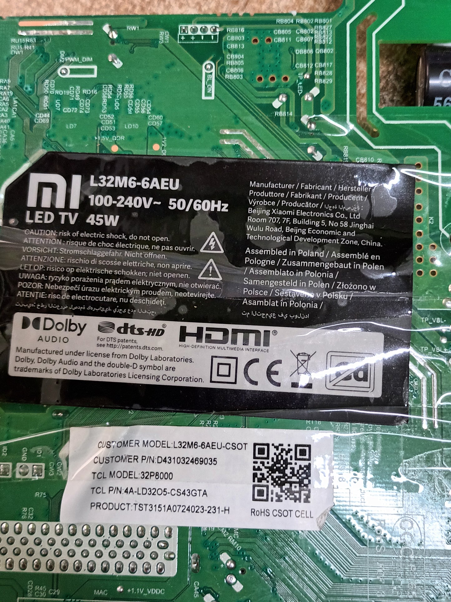 PLACA MAIN, TPD.MS6683.PB792, (NUEVA SIN USAR) de TV XIAOMI MI L32M6-6AEU