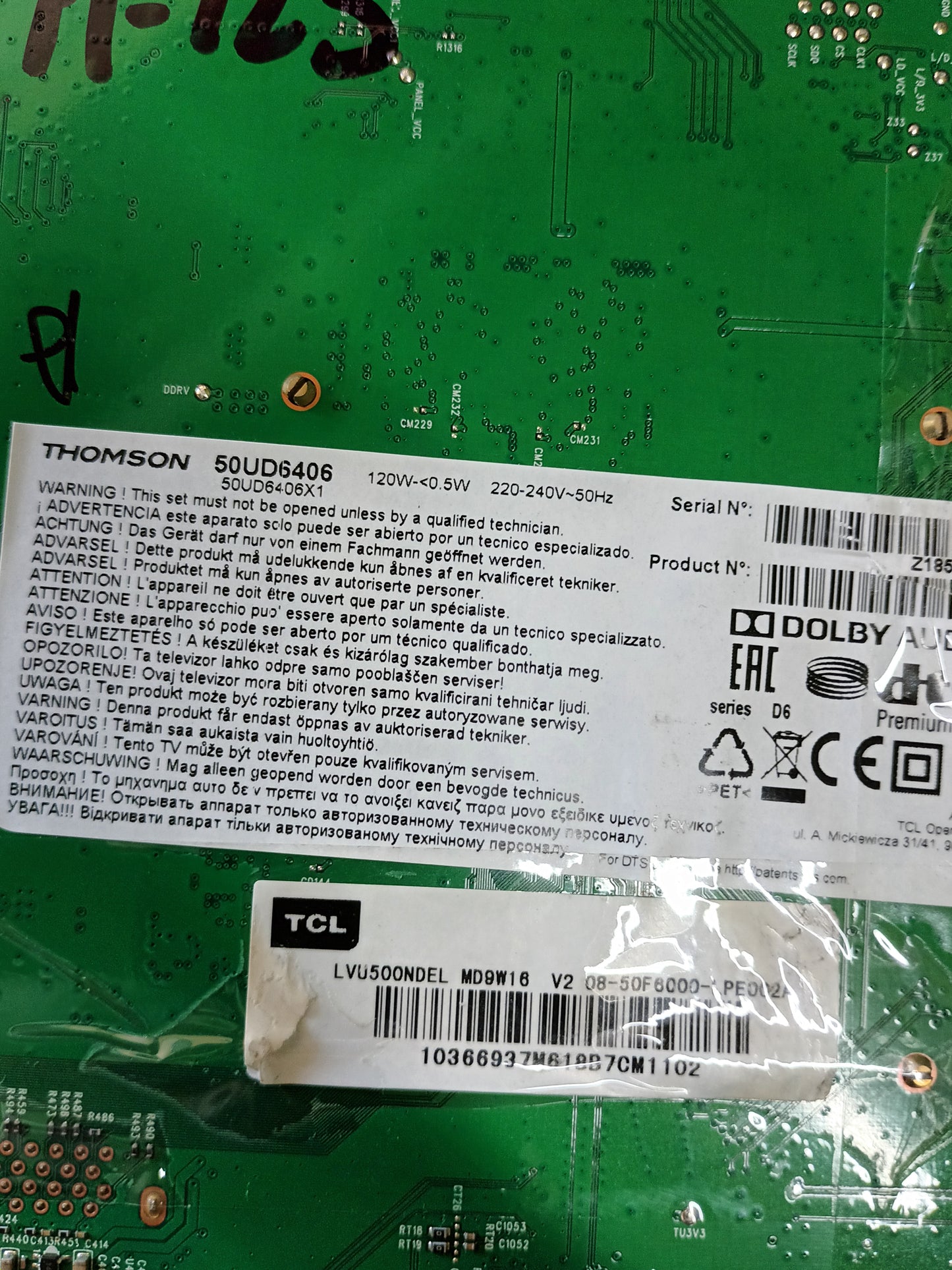 E253117, PLACA T-COM, de tv THOMSON 50UD6404,