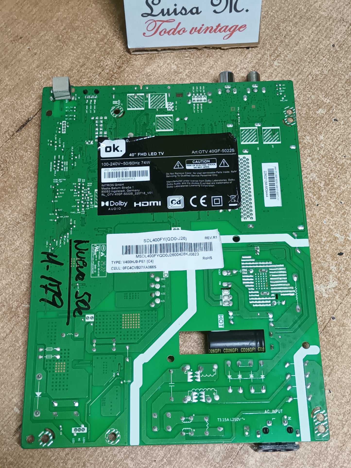 PLACA MAIN, A7K54G1, LA.017.23302300.0005, de TV OK OTV 40GF-5022S, NUEVA