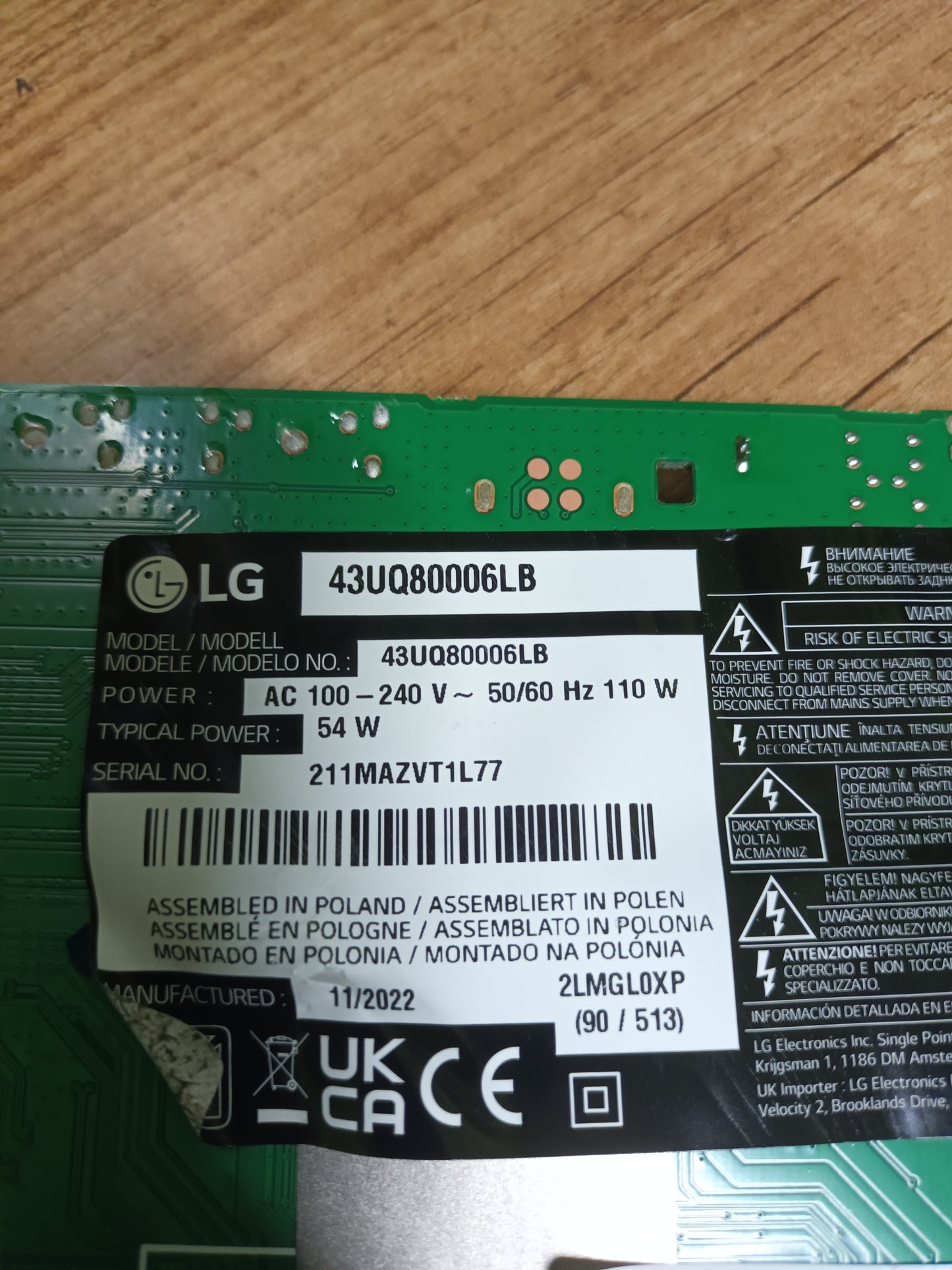 EAX69502103(1.0), nueva sin usar, de TV LG 43UQ80006LB,