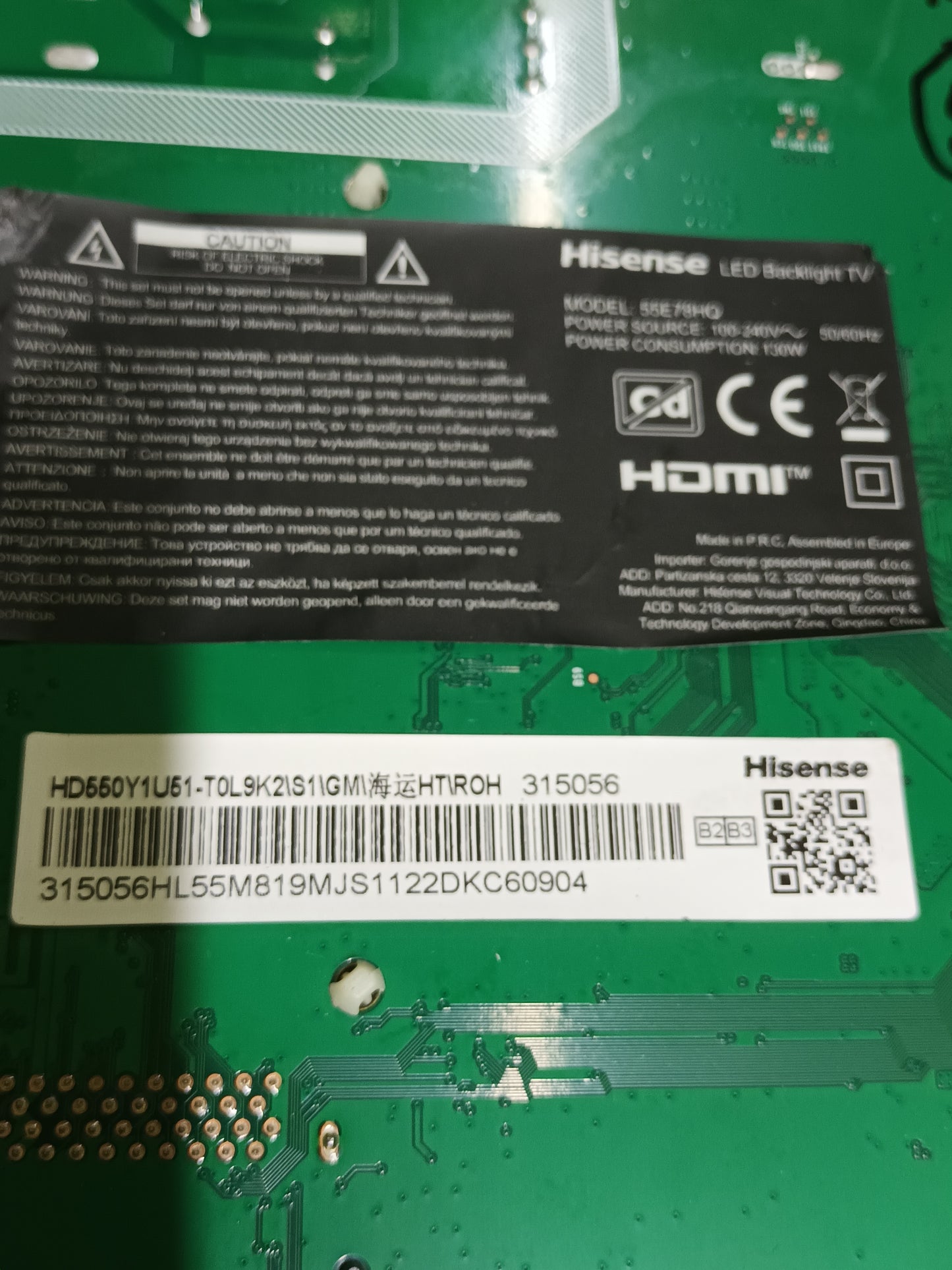 RASG7.820.11133/R0H, de HISENSE 55E78HQ, NUEVA