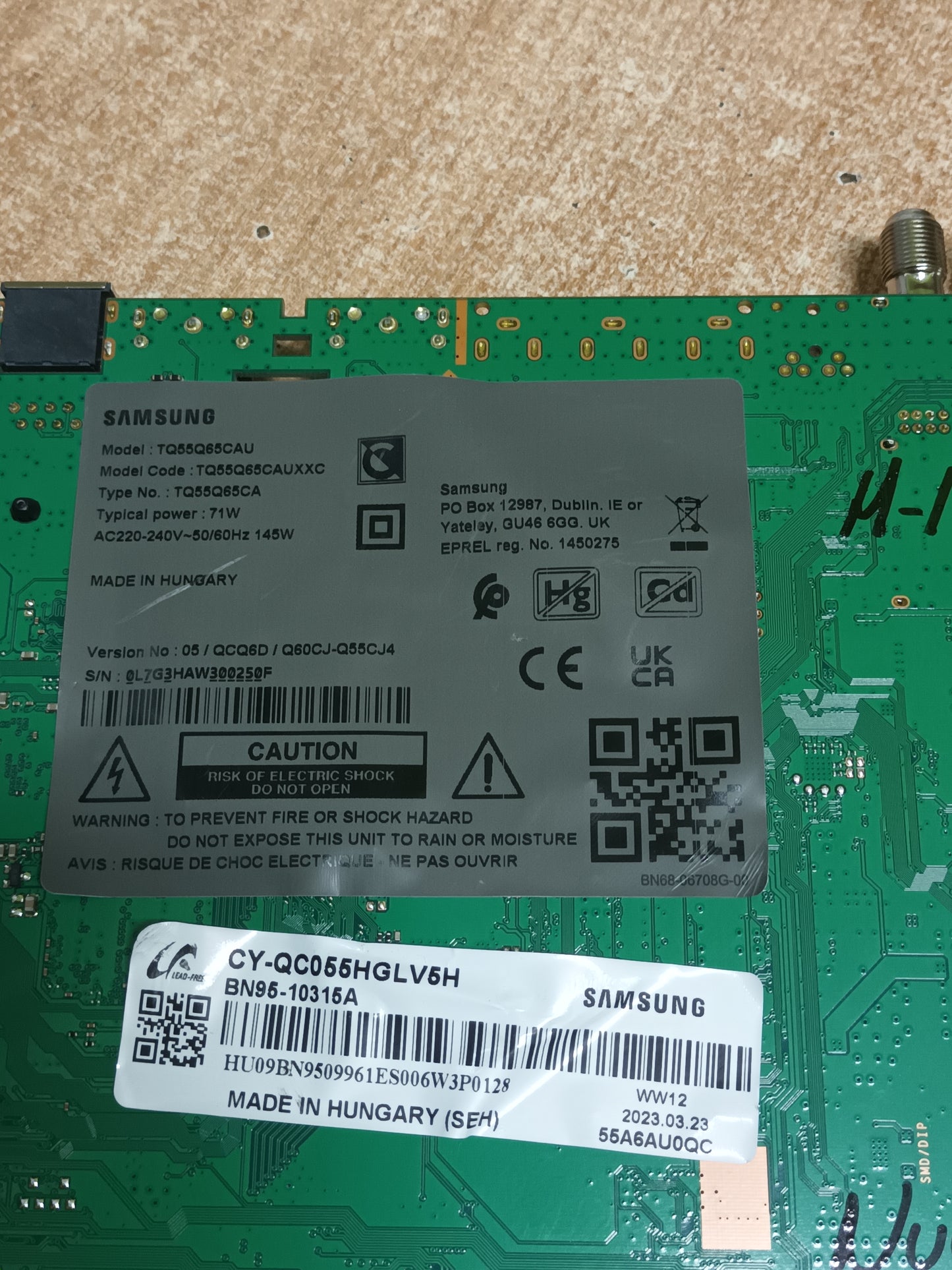 Placa main, BN94-18026B, NUEVA SIN USAR, de una tv SAMSUNG TQ55Q65CAU