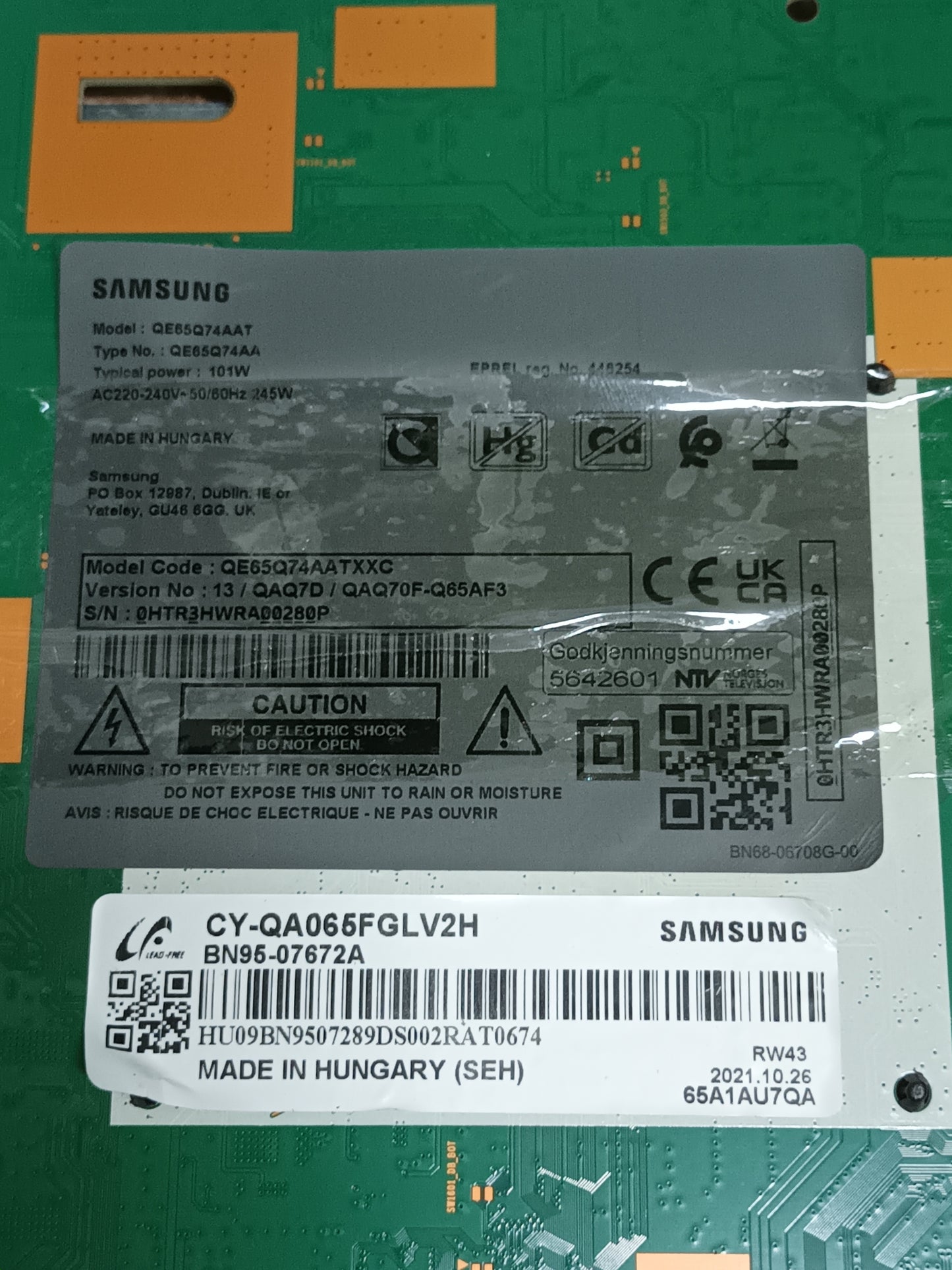 PLACA MAIN, BN41-02855B, BN94-17004T, de tv SAMSUNG QE65E74AAT, 