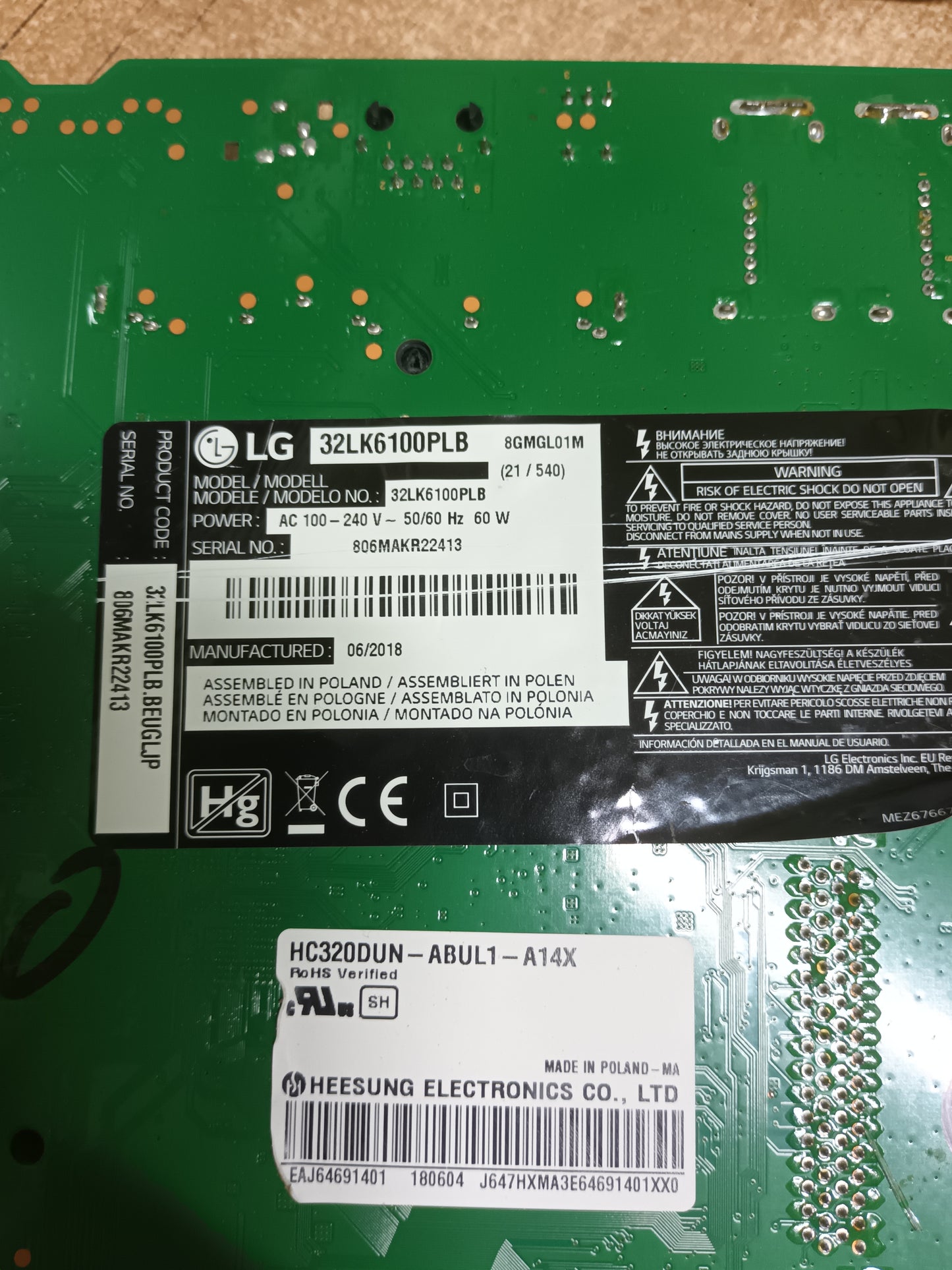 Placa main, EAX67703503(1.1), de TV LG32LK6100PLB