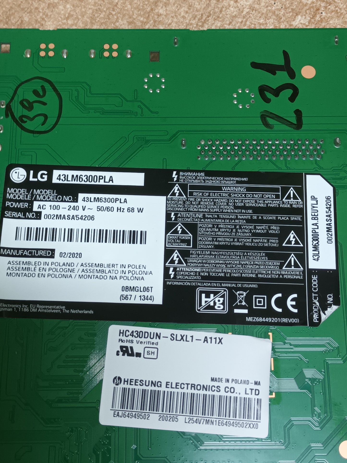 PLACA MAIN EAX68167602(1.0), EBT66120407, de tv LG43LM6300PLA,