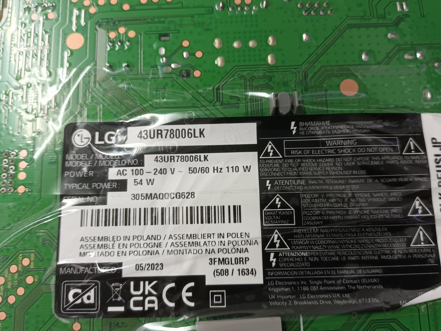 KIT 5 tiras de retroiluminación de LG43UR78006LK