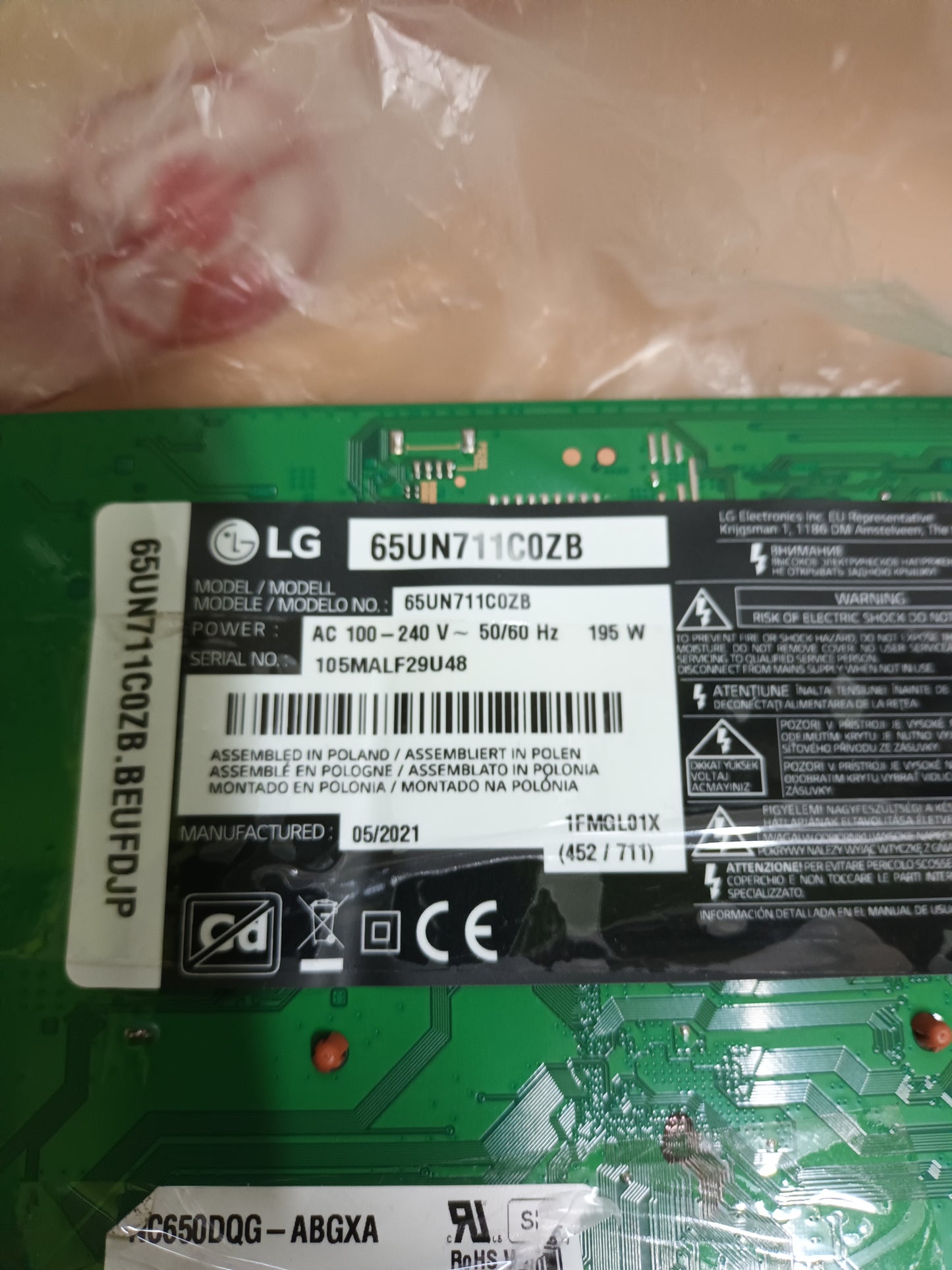 EAX67805001(1.5), NUEVA SIN USAR, de tv LG65UN711C0ZB,