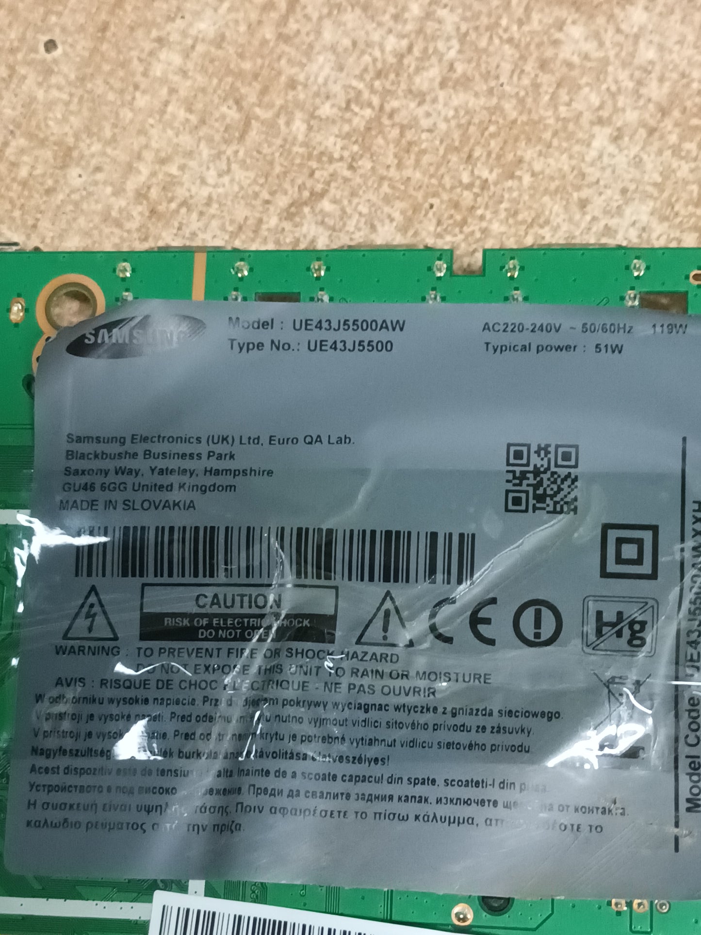PLACA MAIN, BN41-02353B, BN94-09121Q, de TV SAMSUNG UE43J5500AW,