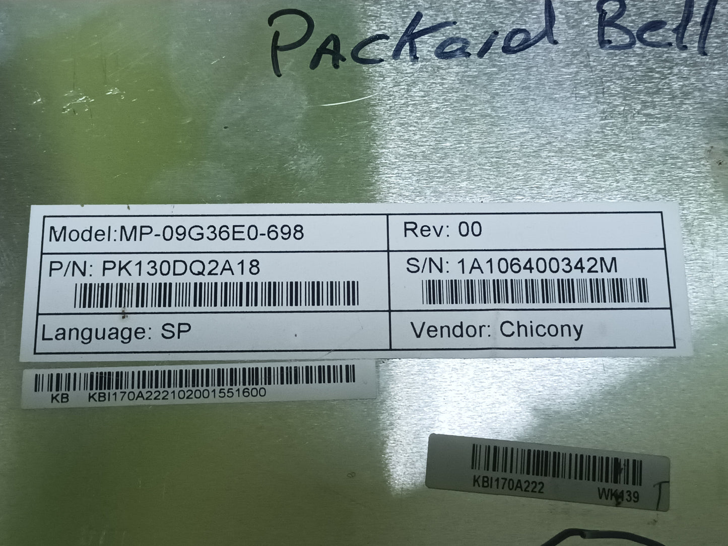 TECLADO PAKARD BELL REFERENCIA: MP-09G36E0-698,