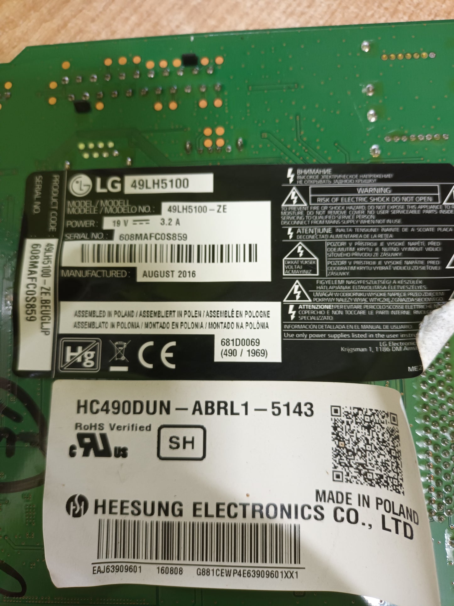 PLACA T-COM, HV490FHB-N8D, de TV LG49LH5100,