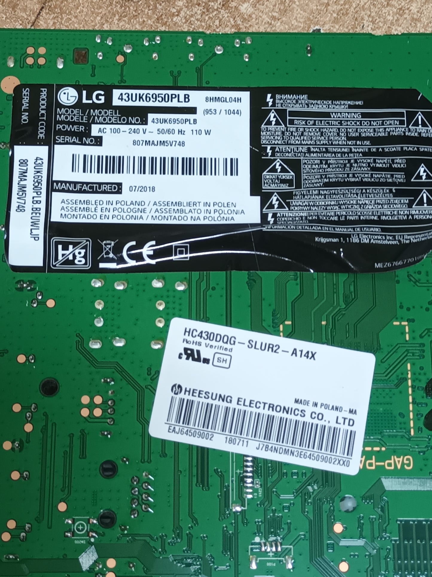 Placa main, EAX67872805(1.1), de TV LG43UK6950PLB