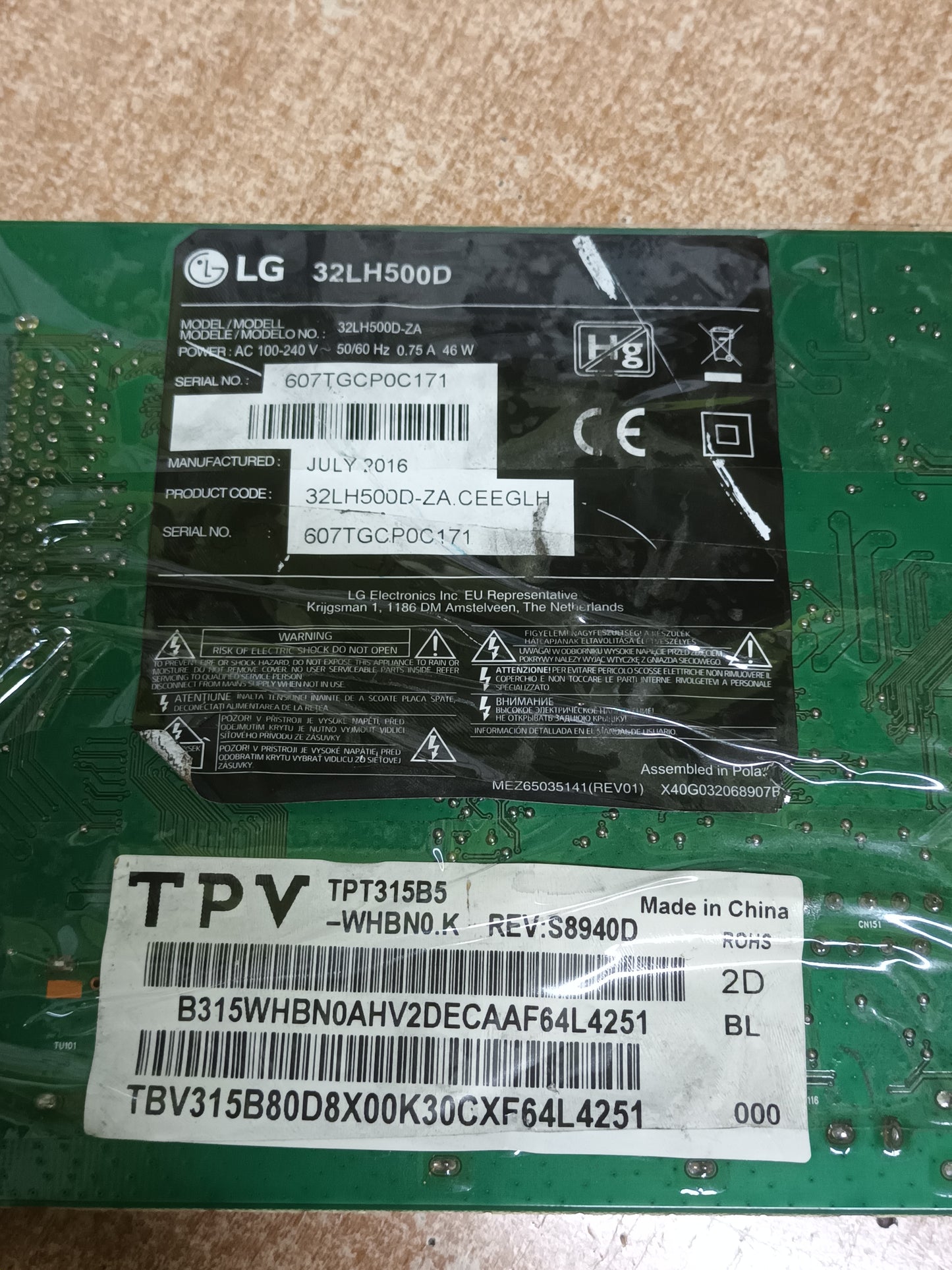Placa main, 715G8003-M01-B00-004K, de TV LG32LH500D,