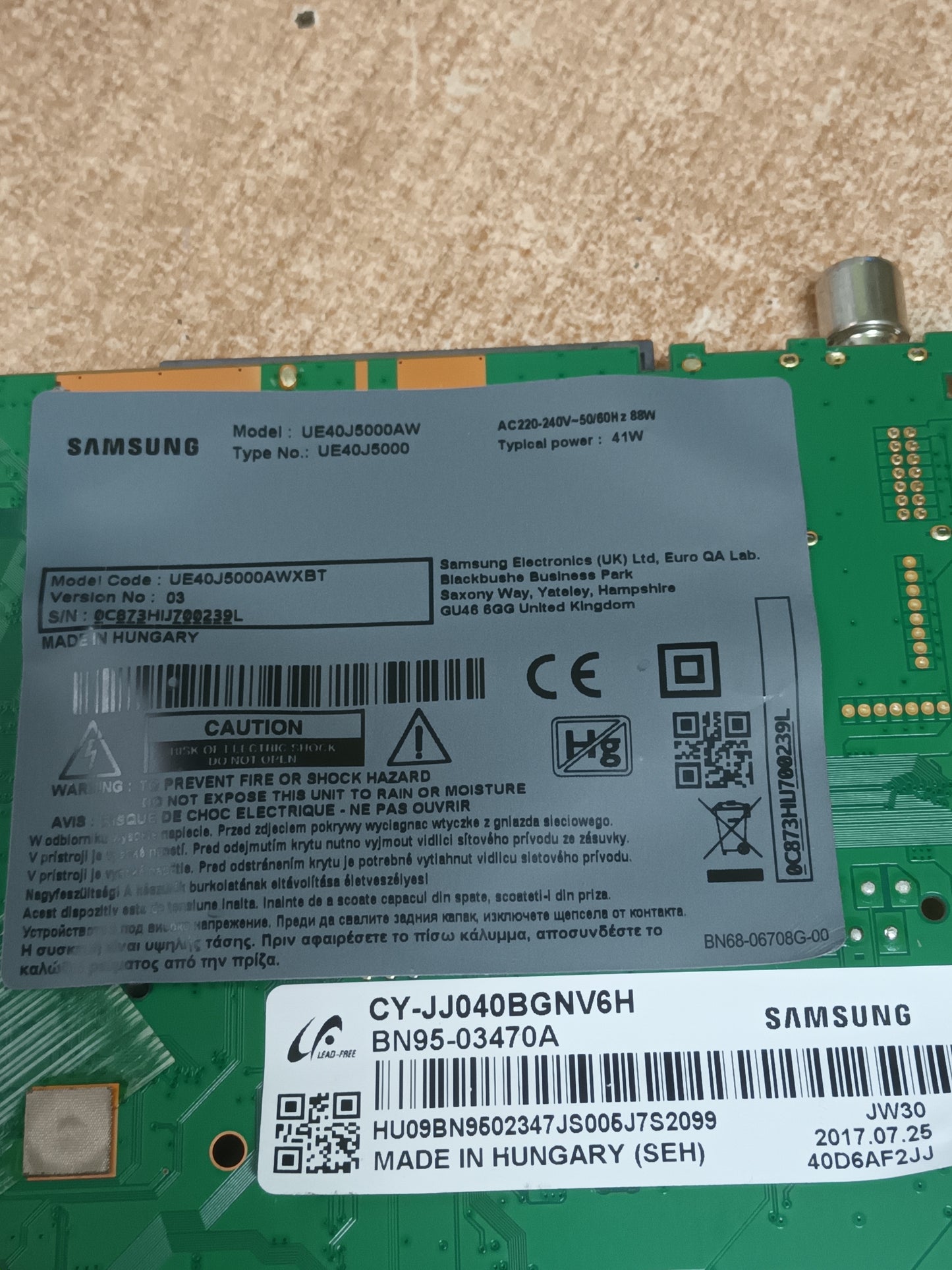 PLACA MAIN, BN94-10867X, de tv SAMSUNG UE40J5000AW