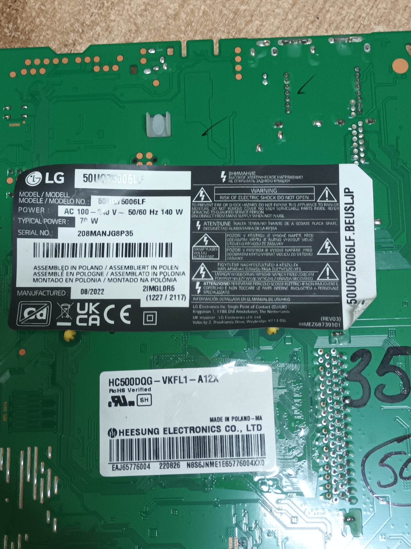 Placa main, EAX69830902(1.1), EBT67294103, de tv LG50UQ75006LF