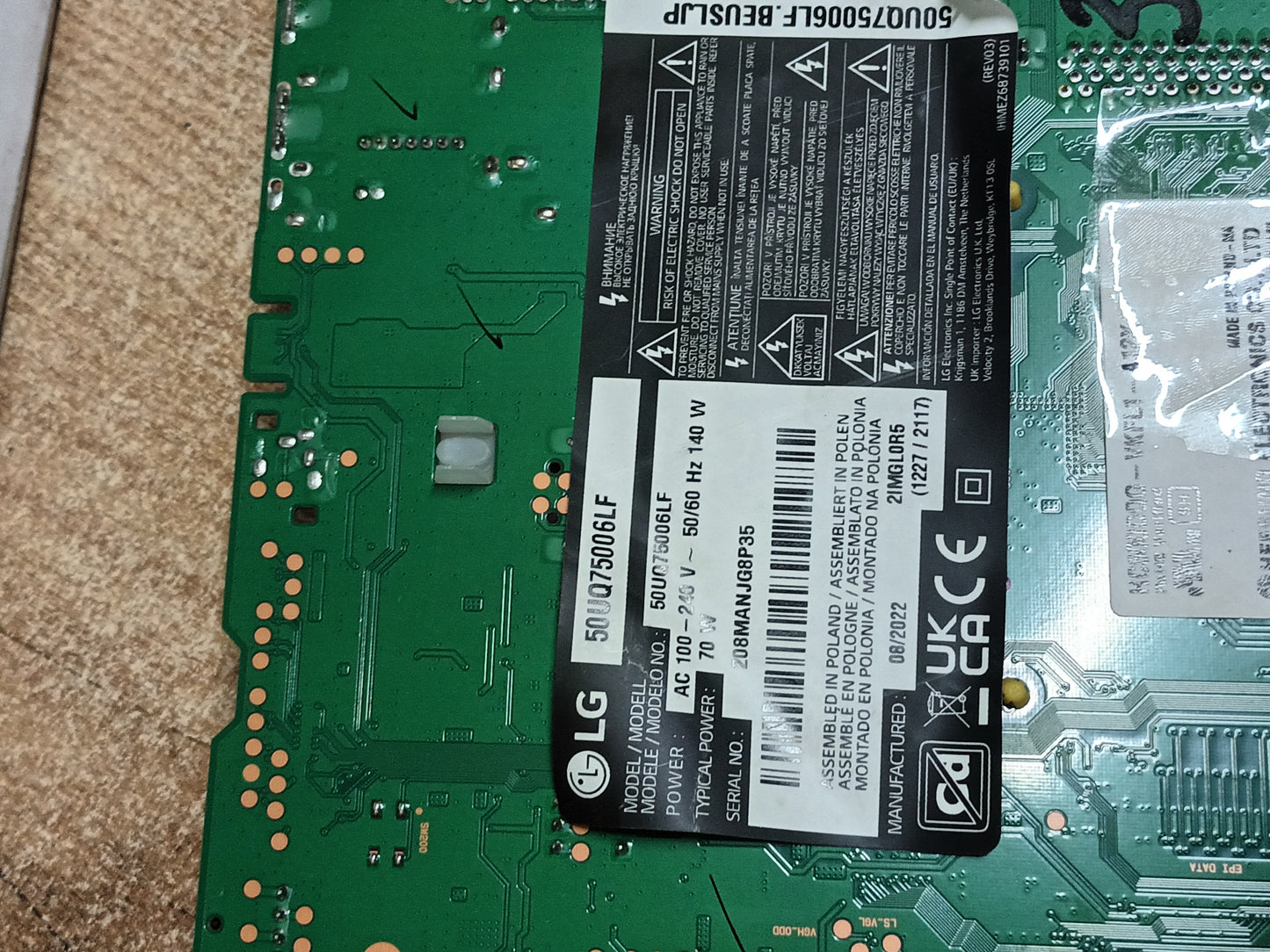 Placa main, EAX69830902(1.1), EBT67294103, de tv LG50UQ75006LF