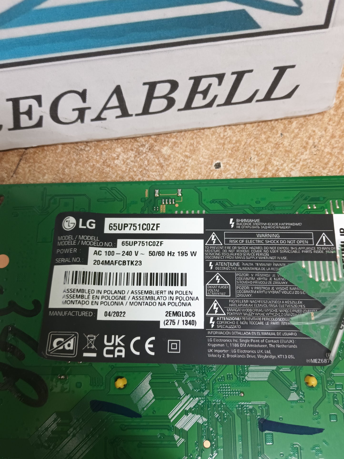 PLACA MAIN, EAX69715102(1.0), EBT66803103, de tv LG65UP751C0ZF, NUEVA SIN USAR