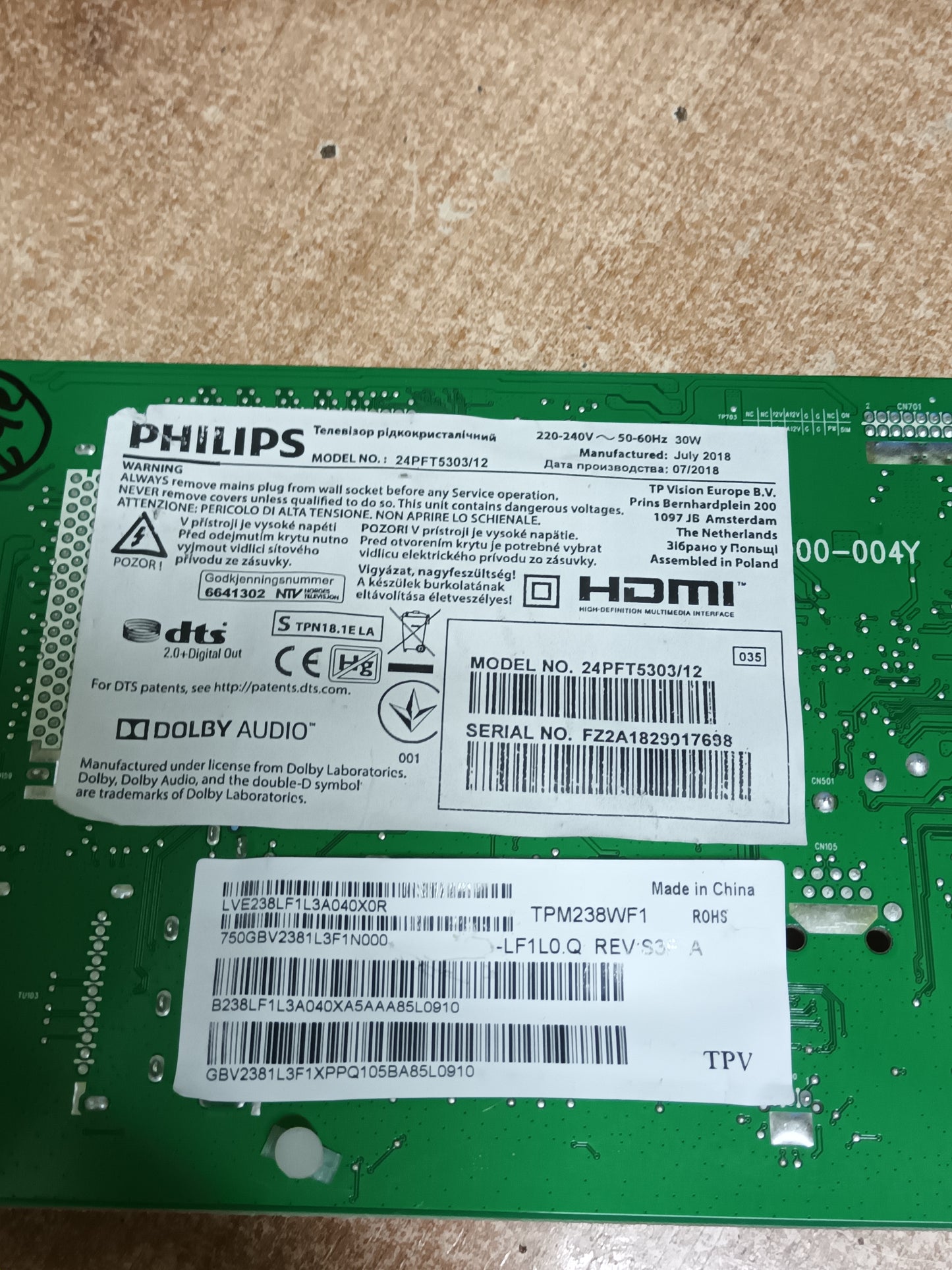 PLACA MAIN, 715G9368-M01-000-004Y, de tv PHILIPS 24PFT5303/12