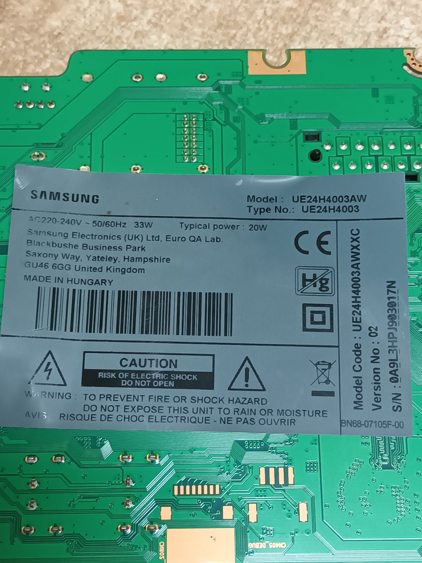 PLACA MAIN, BN94-07150S, de TV SAMSUNG UE24H4003AW,