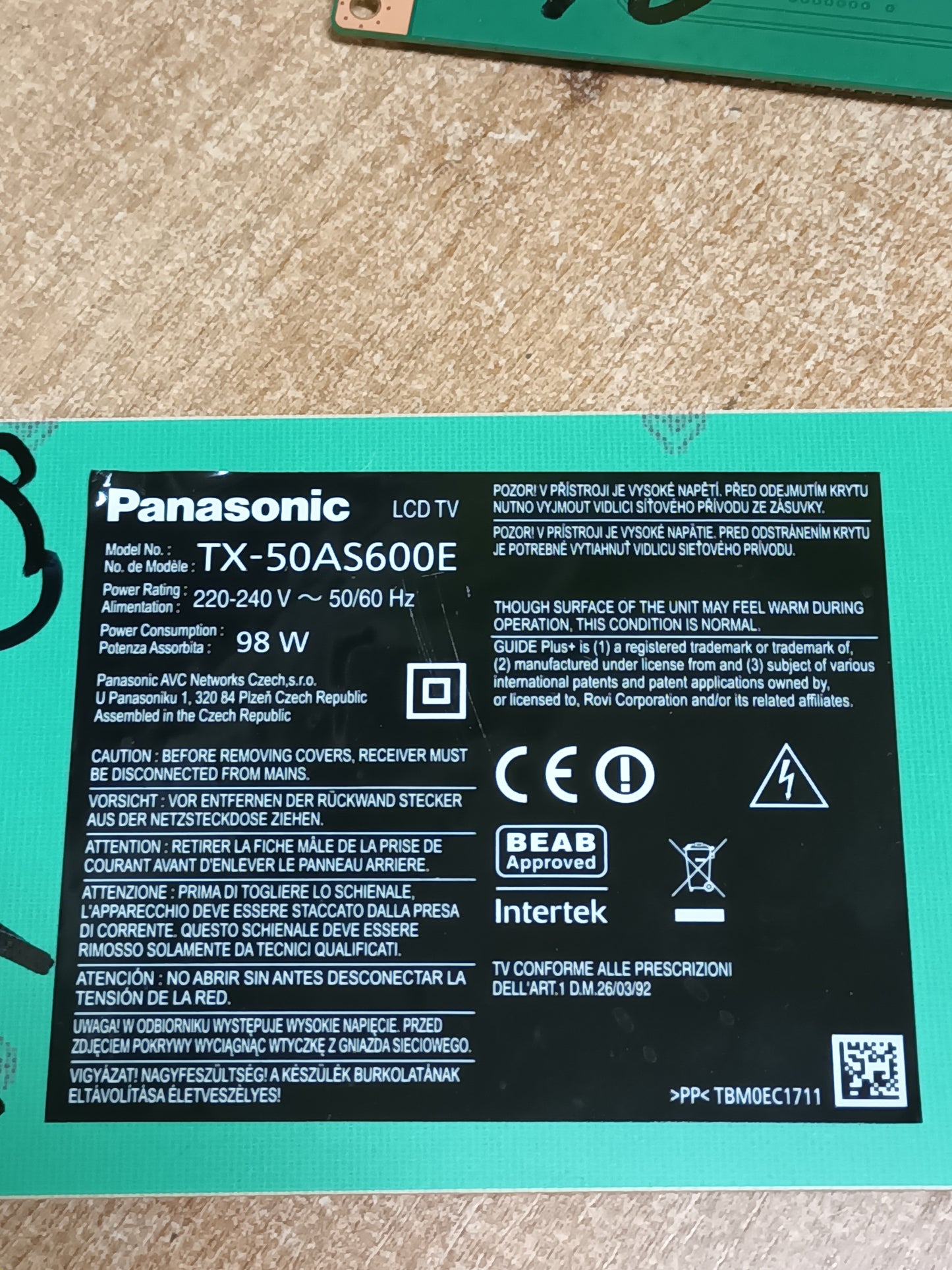 PLACA T-COM, V390HJ1-CE3, de tv PANASONIC TX-50AS600E,