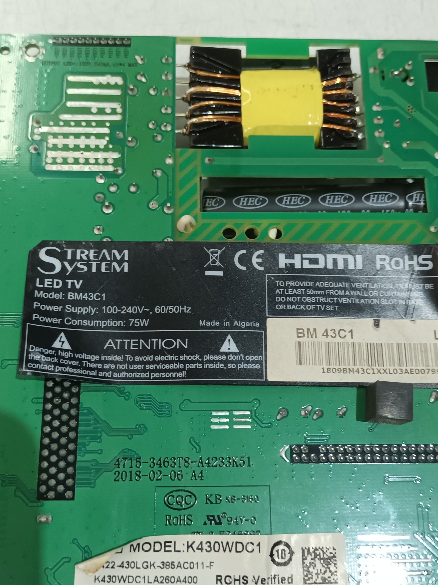 PLACA MAIN, MSD3463-T8C1 , de tv STREAM SYSTEM BM43C1
