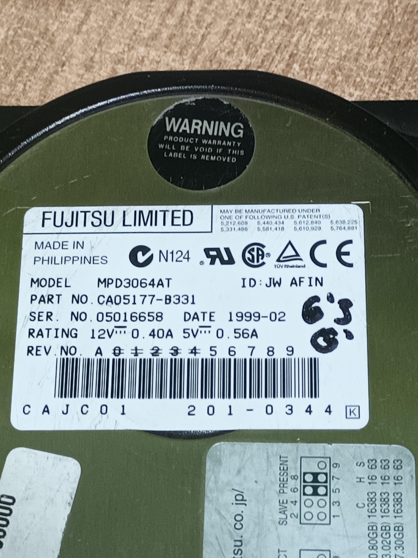 DISCO PC, FUJITSU MPD3064AT, 6.4GB