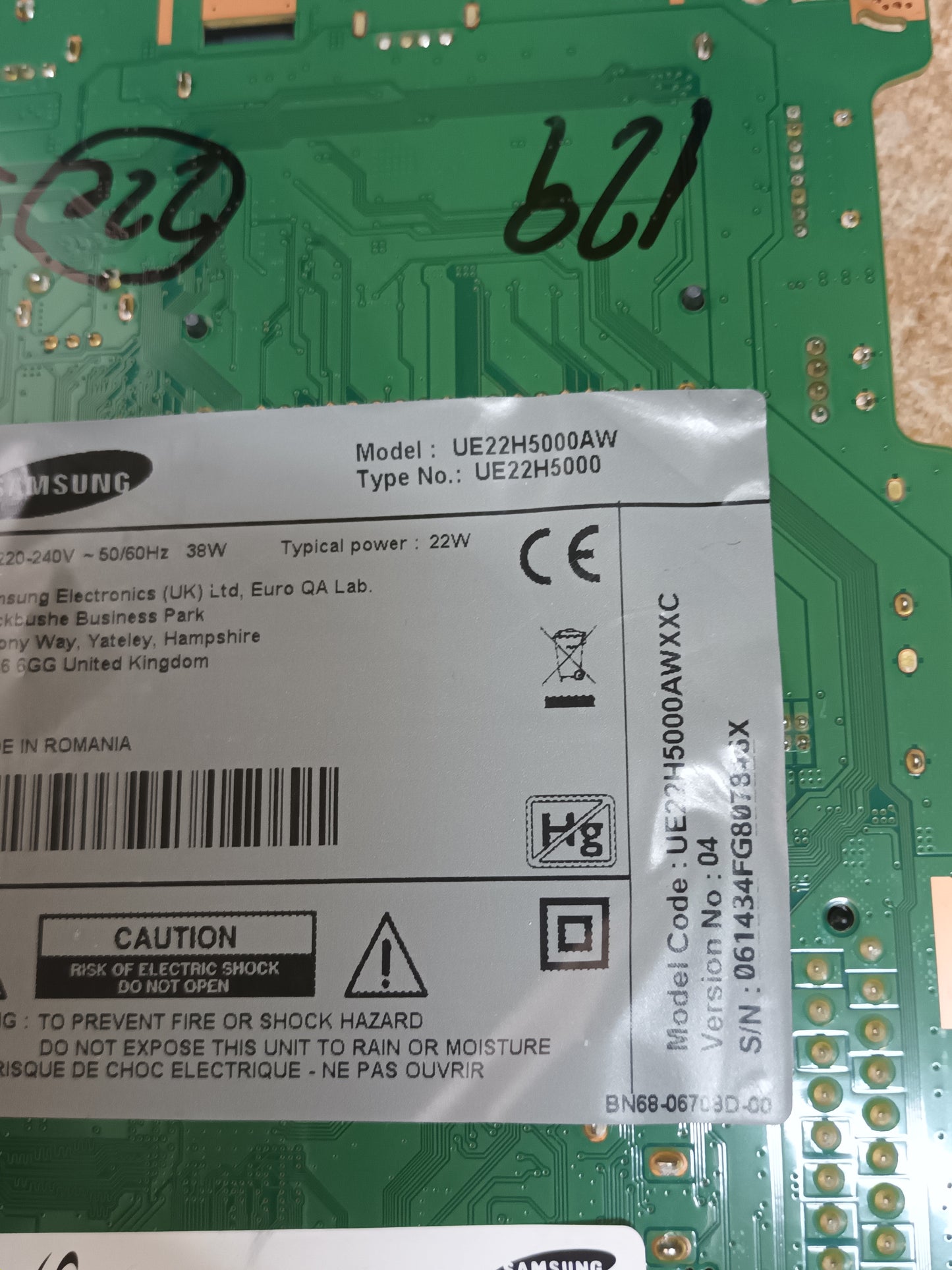 PLACA MAIN BN94-08262A, de TV SAMSUNG UE22H5000AW,