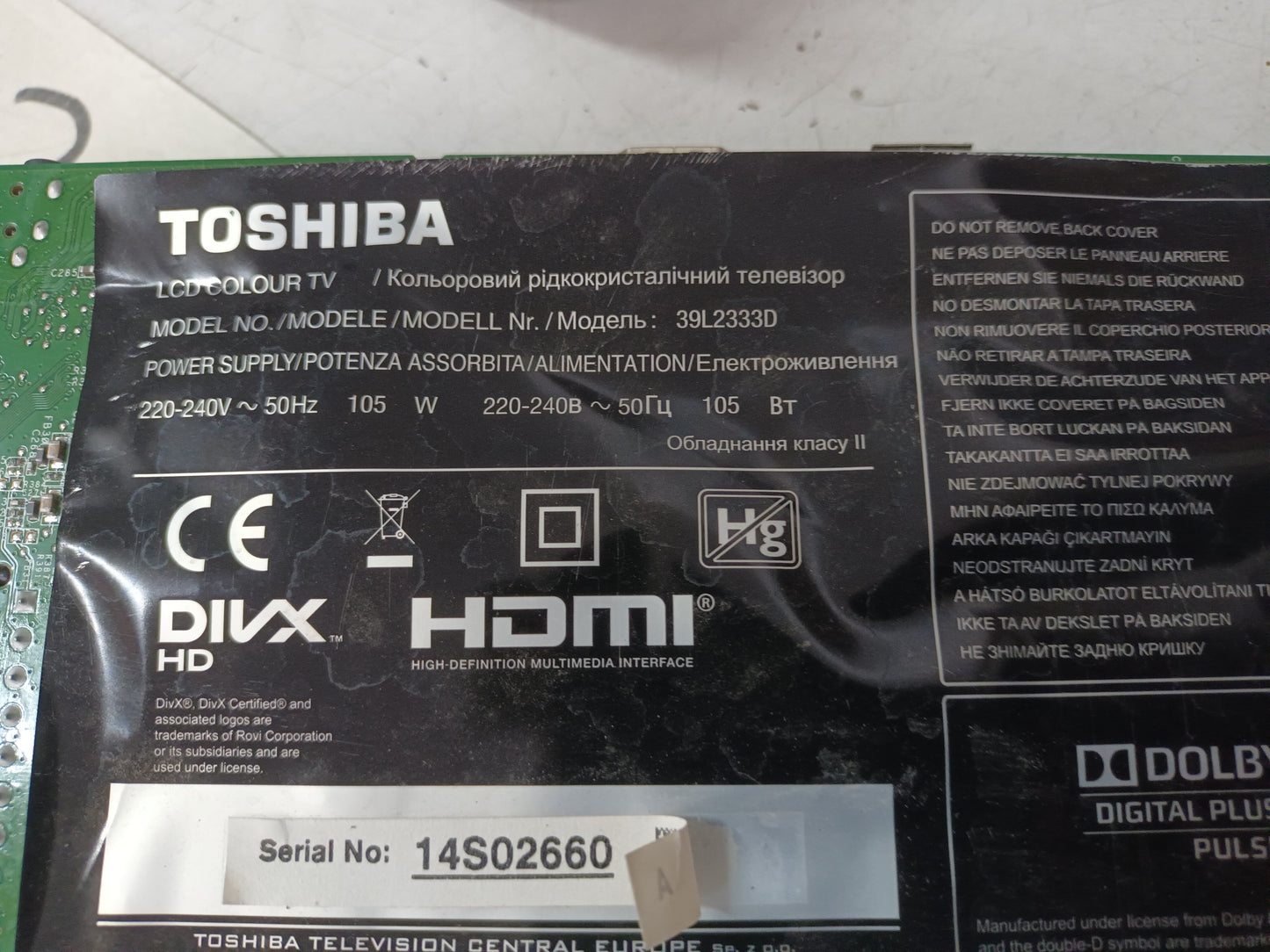 KIT 8 tiras de retroiluminación de TOSHIBA 39L2333D