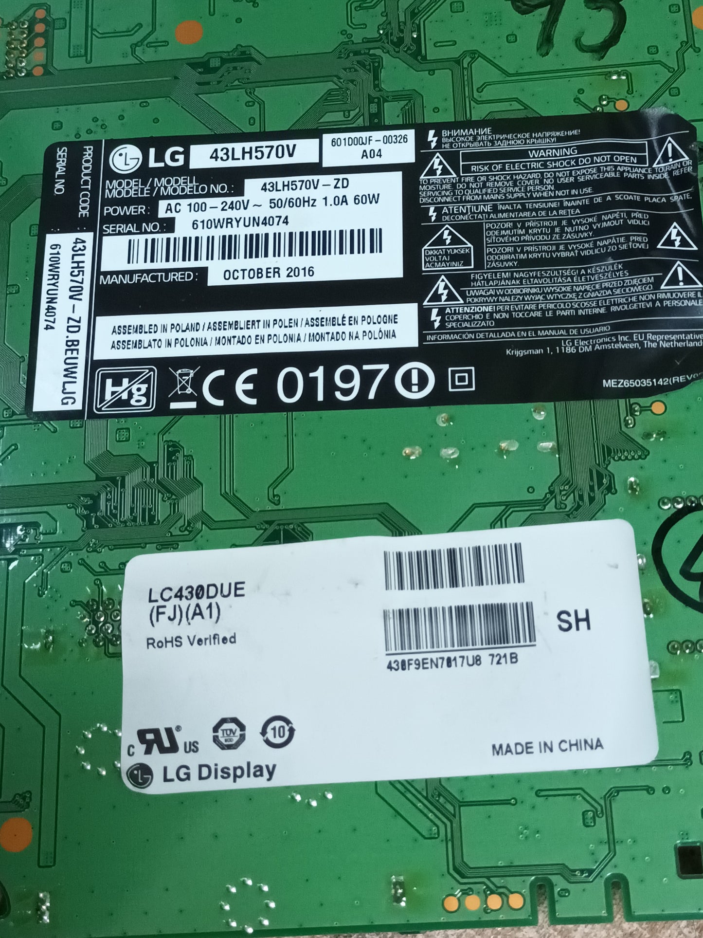 Placa main, EAX66873003(1.0), de tv LG43LH570V,