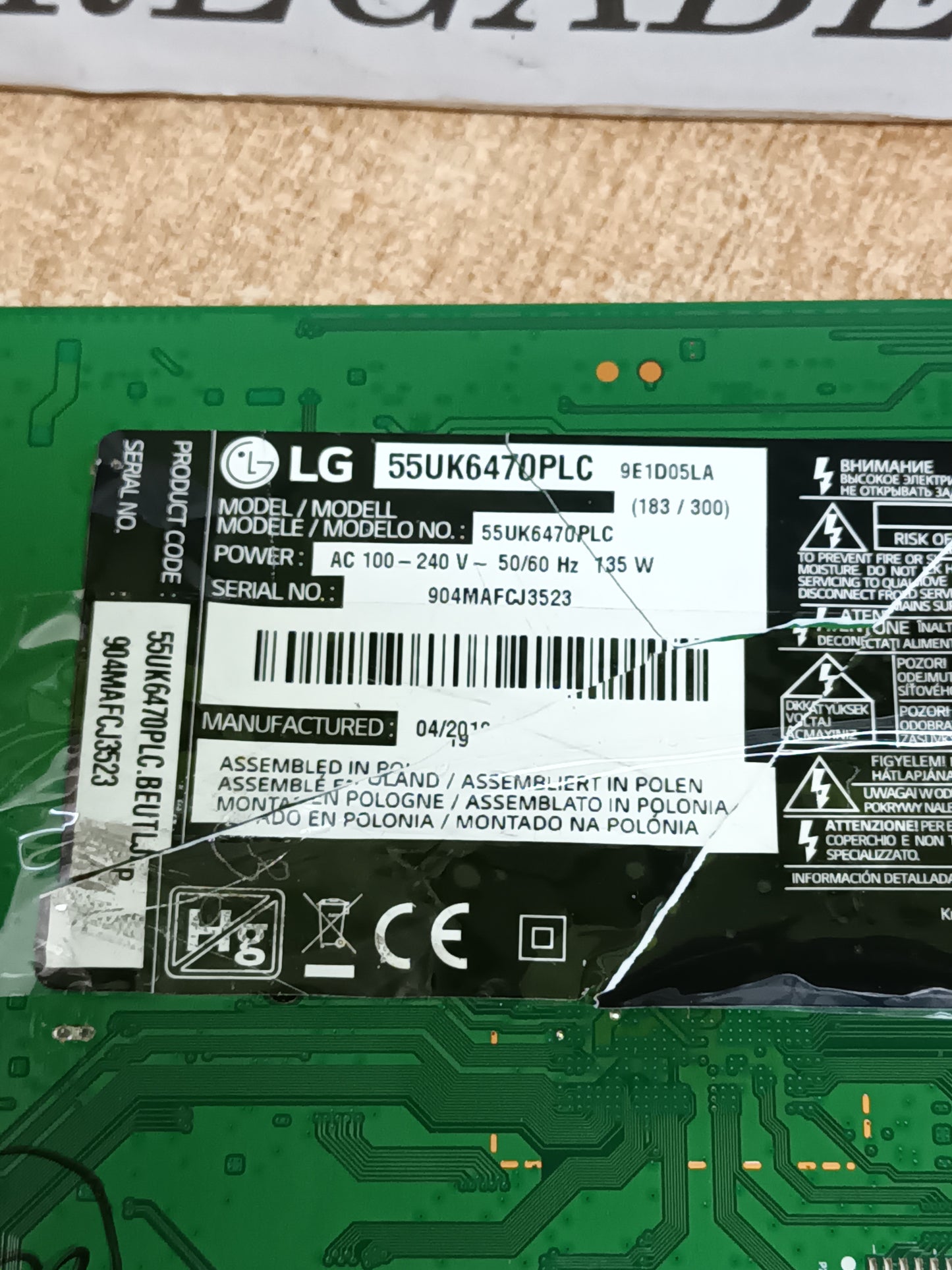 Placa main, EAX67872805(1.1), de tv LG55UK6470PLC
