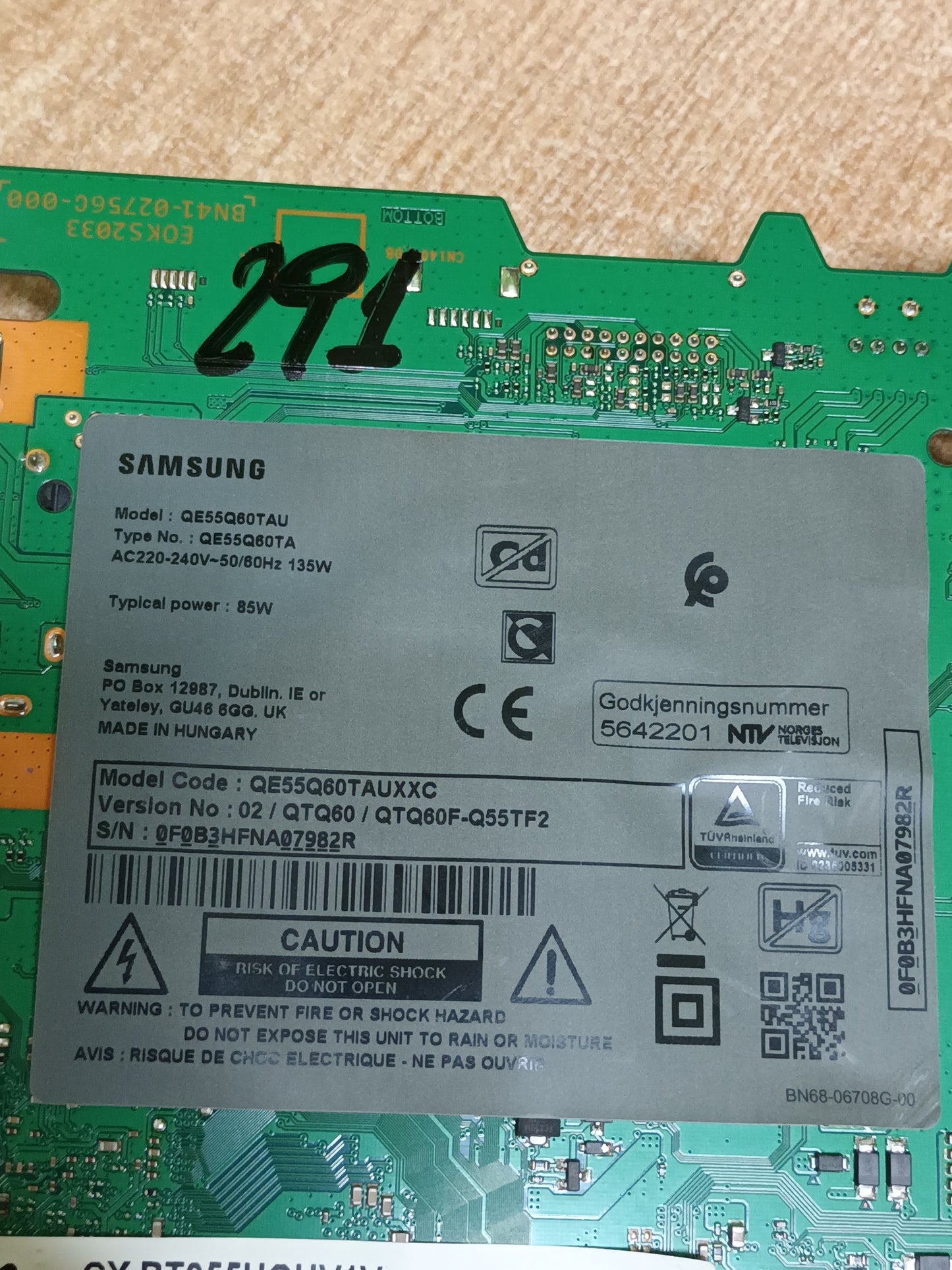 PLACA MAIN, BN94-15735P, de TV SAMSUNG QE55Q60TAU