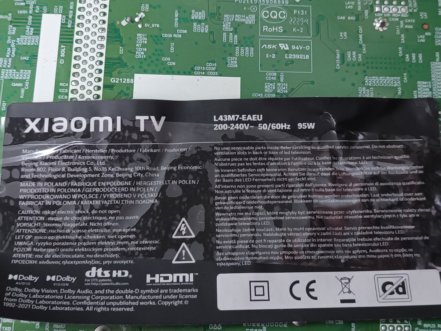 KIT 3 tiras de retroiluminación de XIAOMI L43M7-EAEU,