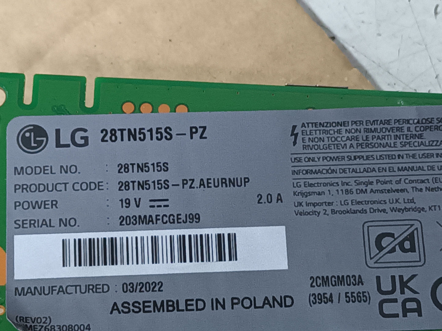 KIT 2 tiras de retroiluminación de LG28TN515S-PZ