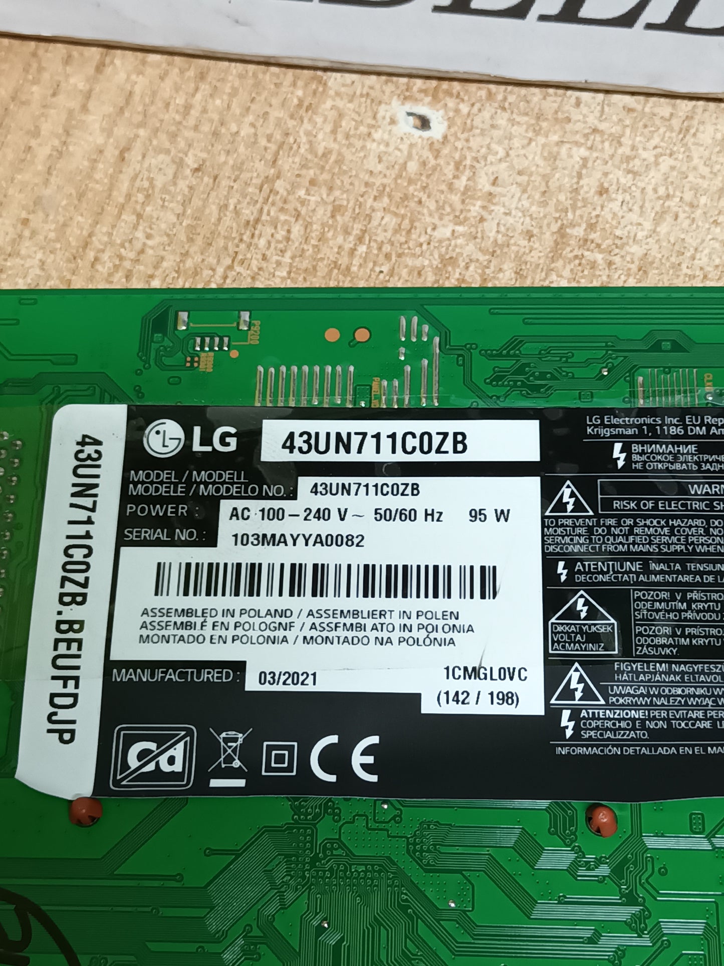 PLACA MAIN, EAX69083603(1.0), EBT66481403, de TV LG43UN711C0ZB, NUEVA SIN USAR