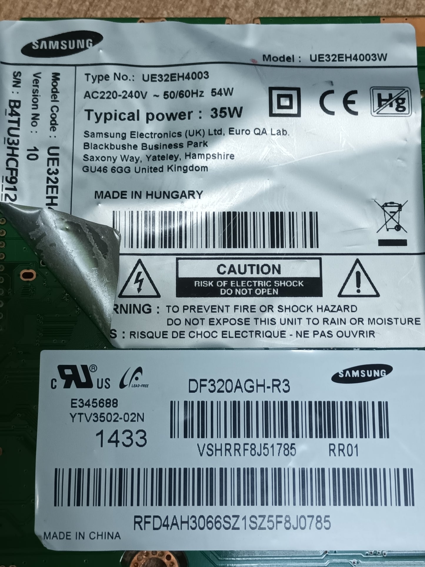 PLACA MAIN, BN94-08039G, de TV SAMSUNG UE32EH4003,